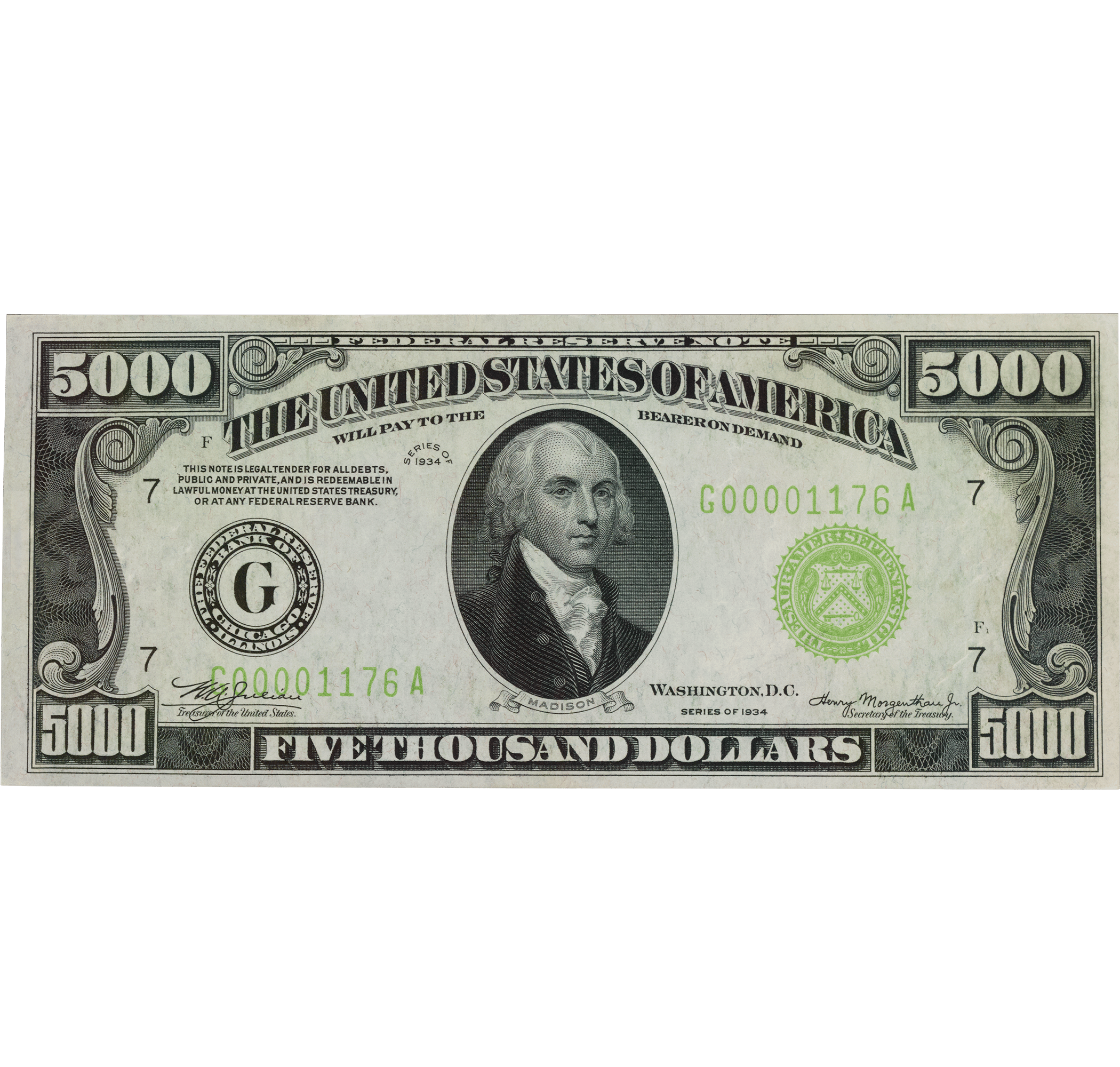 1934 $5,000 Federal Reserve Note, PMG Choice Uncirculated 64 EPQ
