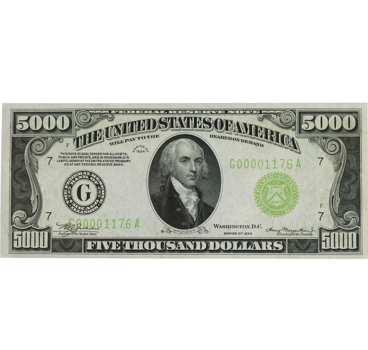1934 $5,000 Federal Reserve Note, PMG Choice Uncirculated 64 EPQ