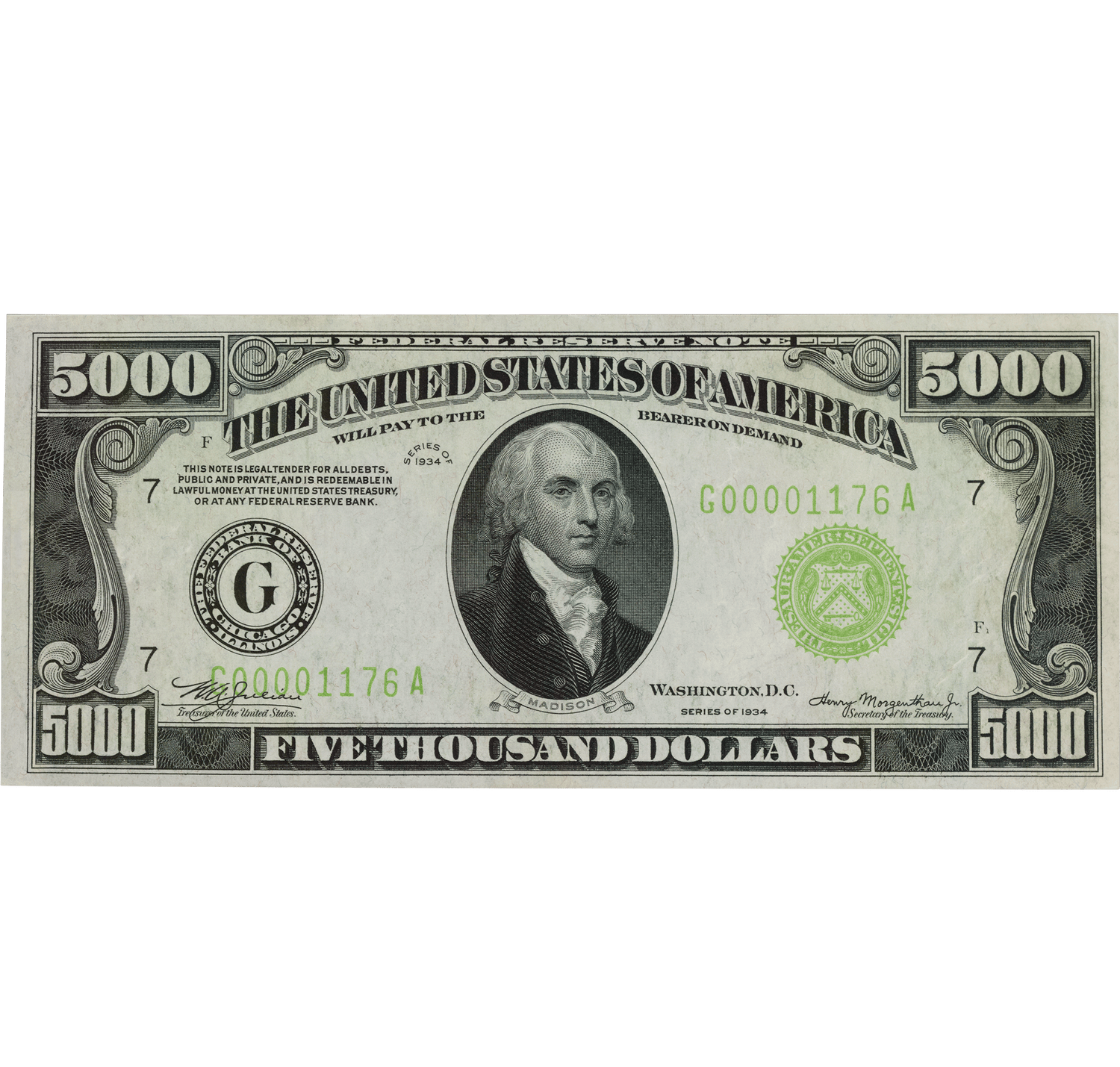 1934 $5,000 Federal Reserve Note, PMG Choice Uncirculated 64 EPQ
