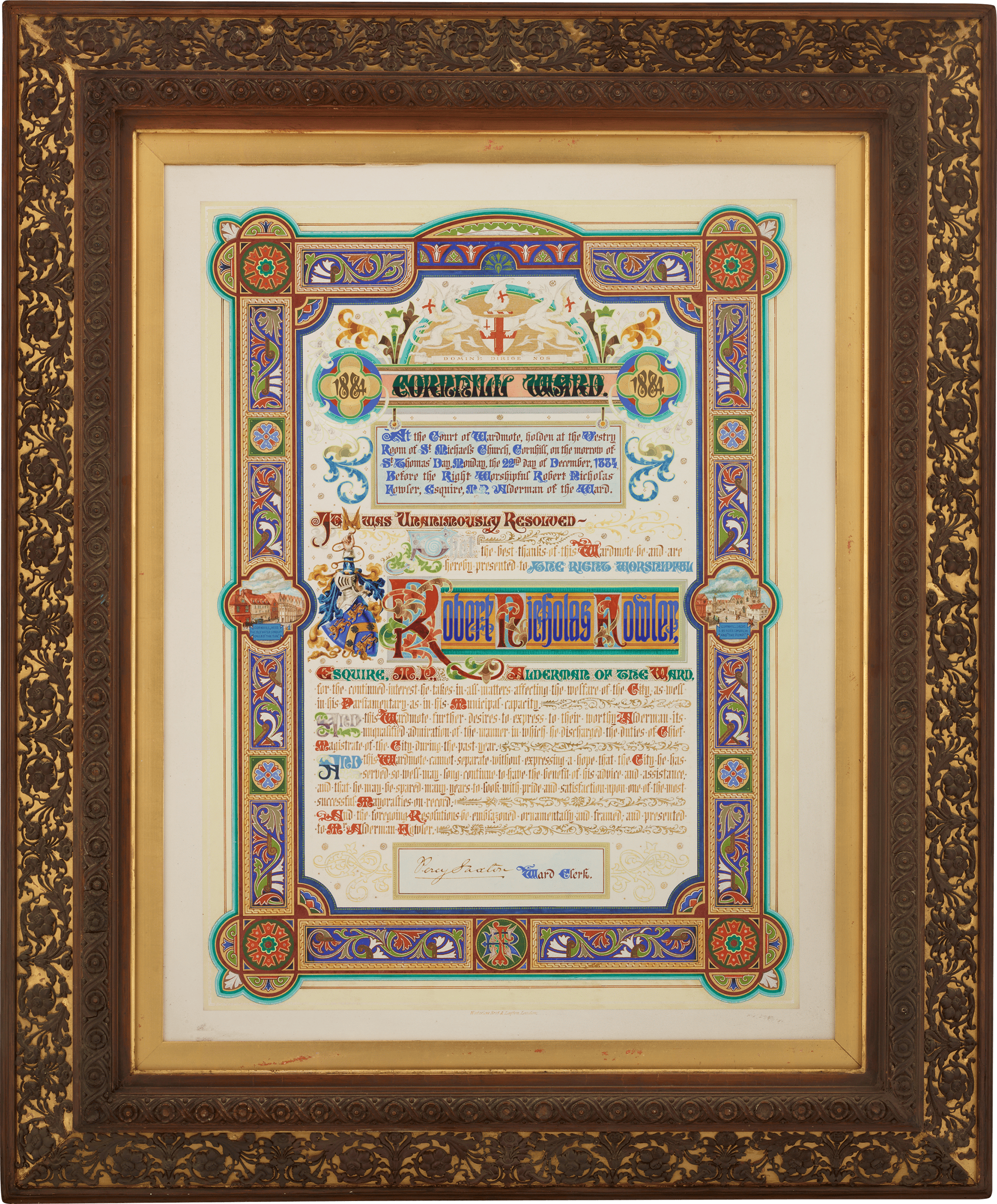 Silver Ceremonial Mace Head and Illuminated Address to Robert Nicholas Fowler, Lord Mayor of London
