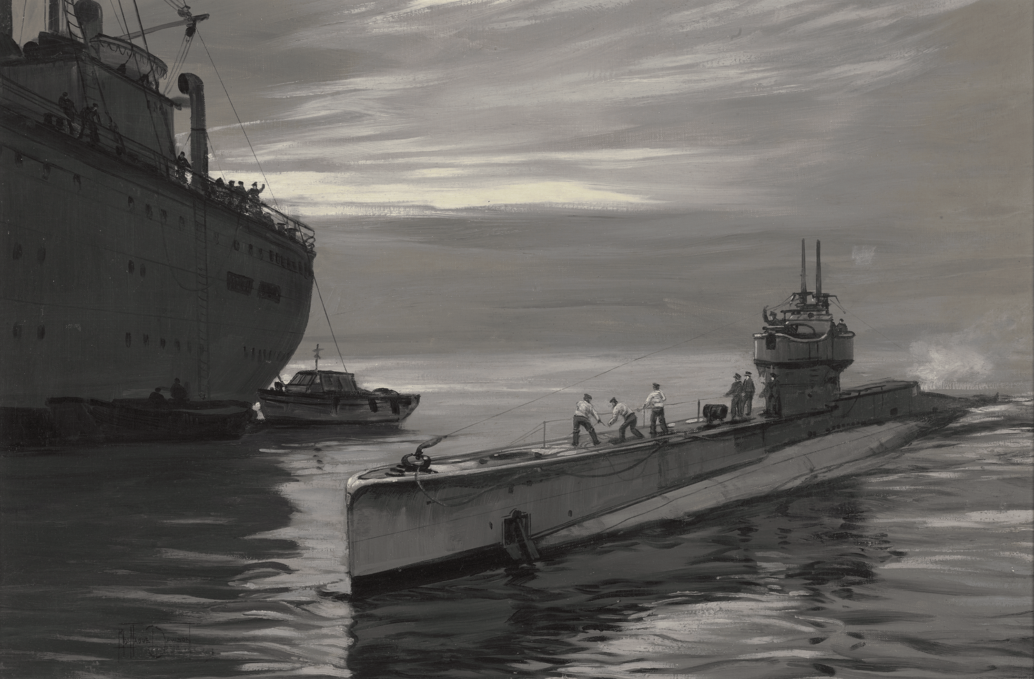 Submarine with Supply Ships by Montague Dawson