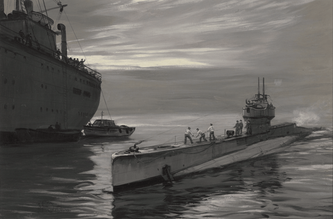 Submarine with Supply Ships by Montague Dawson