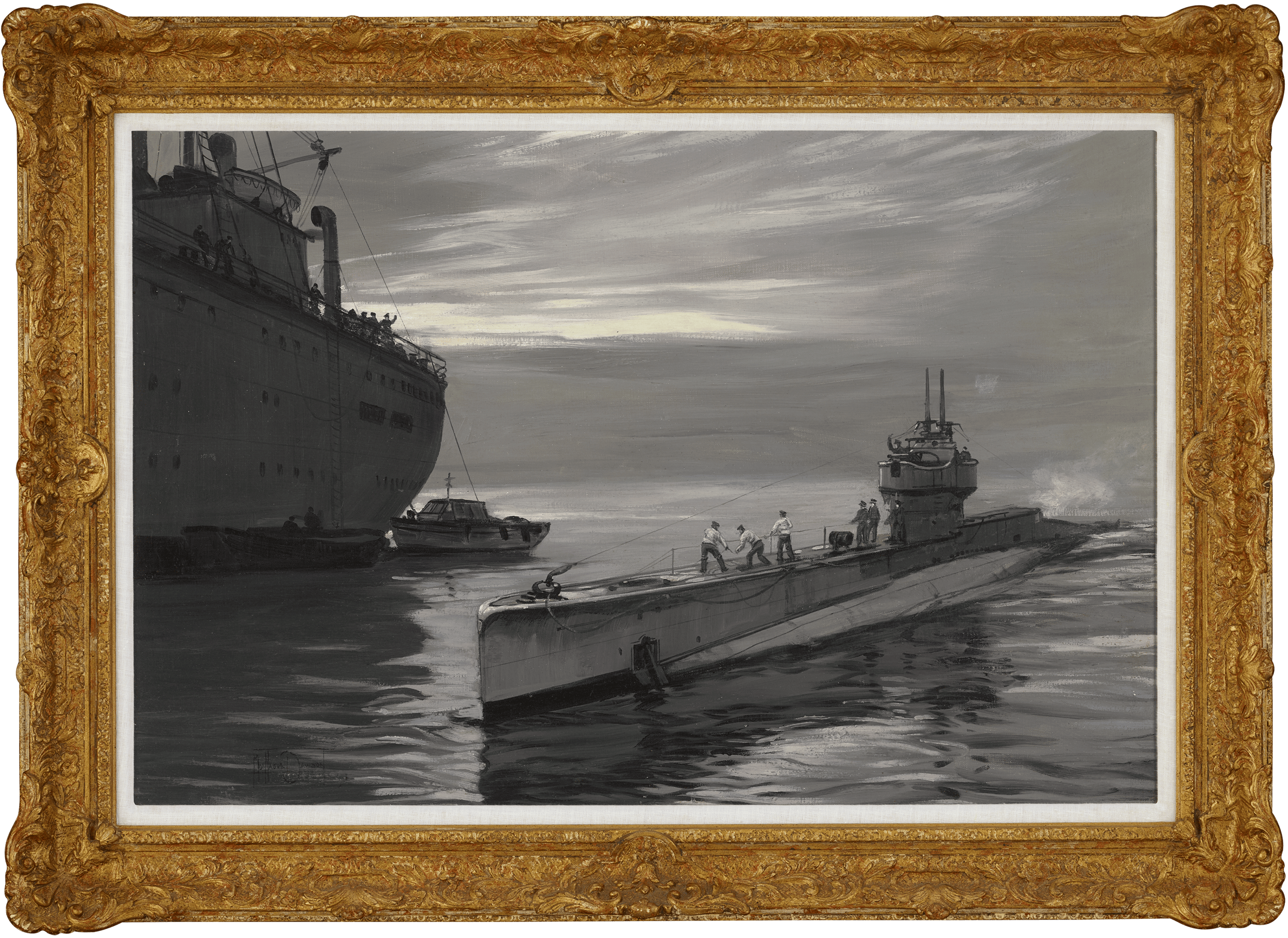 Submarine with Supply Ships by Montague Dawson
