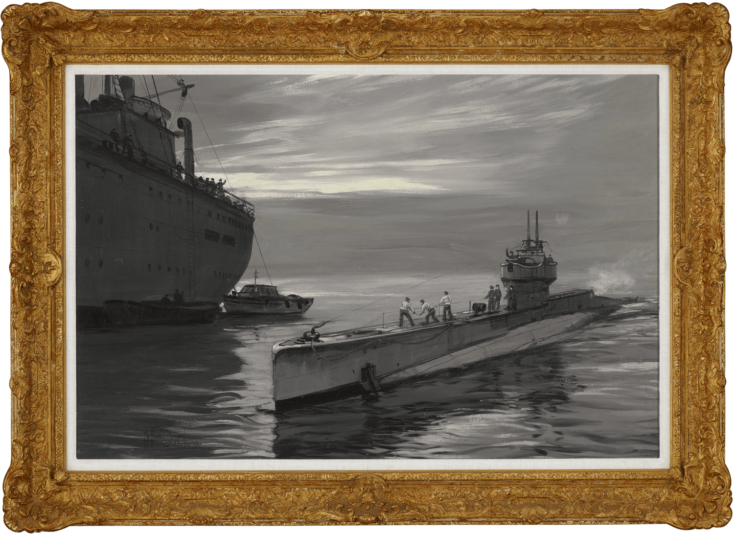 Submarine with Supply Ships by Montague Dawson