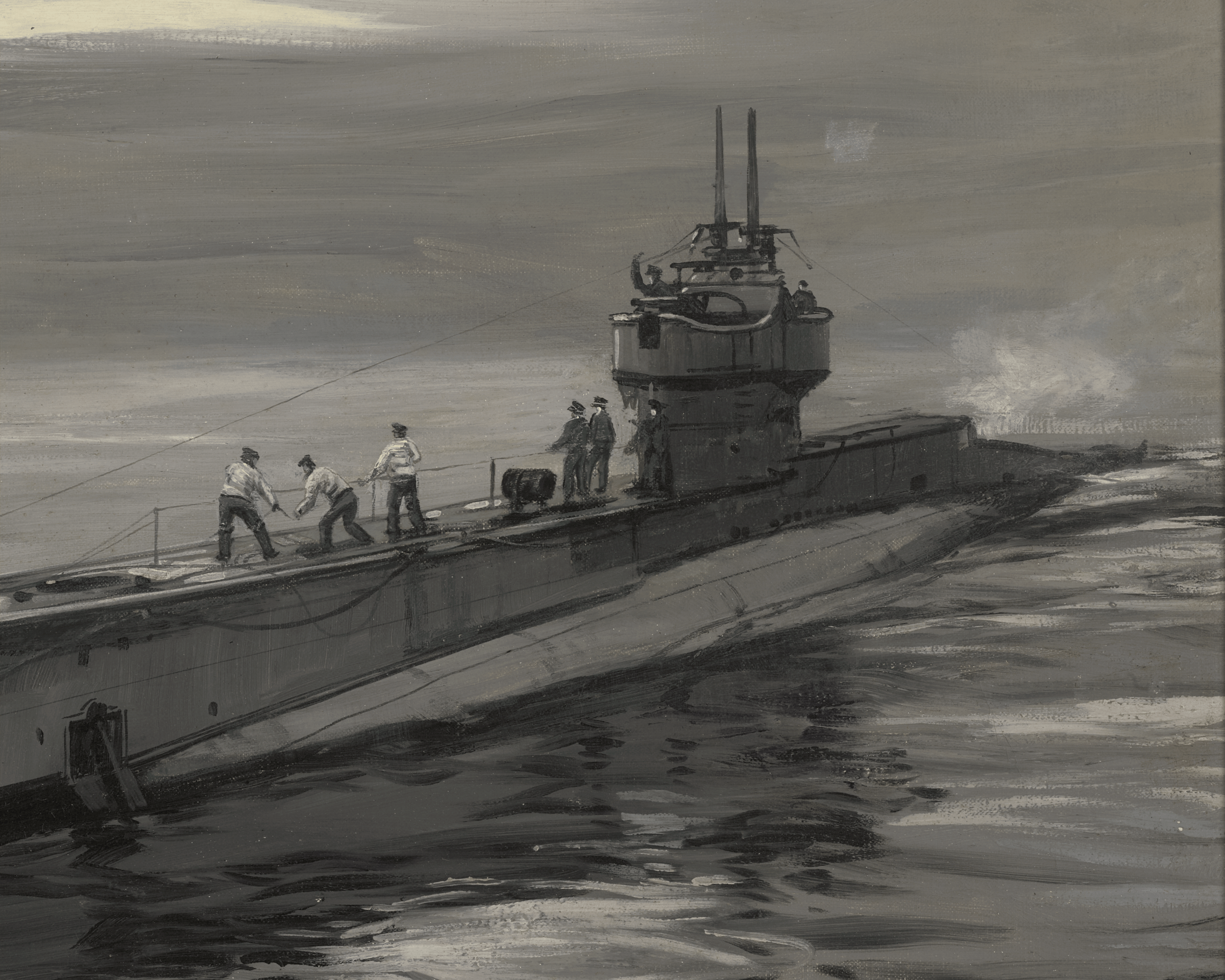 Submarine with Supply Ships by Montague Dawson