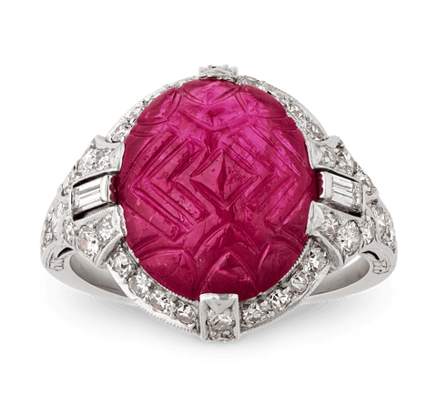 Tiffany & Co. Untreated Carved Burma Ruby Ring, 8.35 Carats