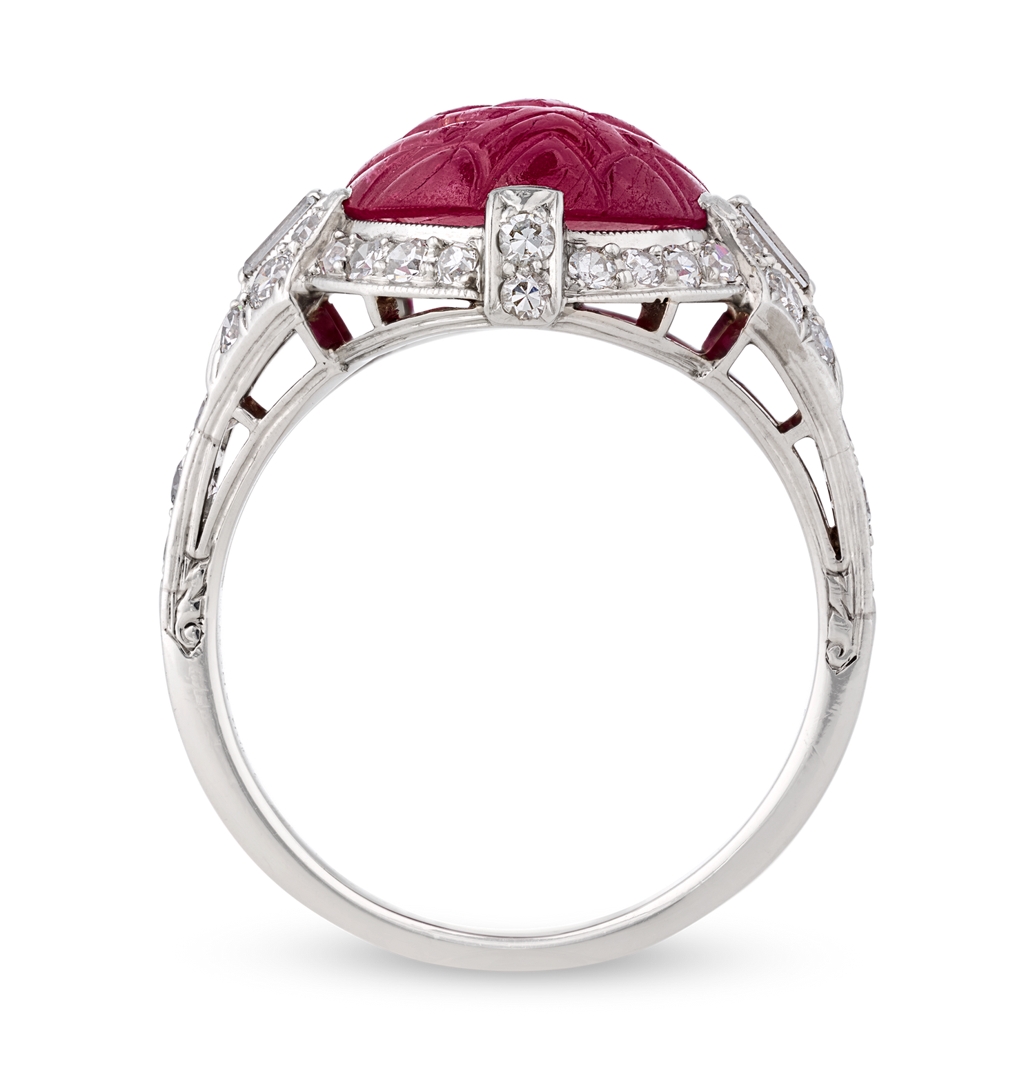 Tiffany & Co. Untreated Carved Burma Ruby Ring, 8.35 Carats