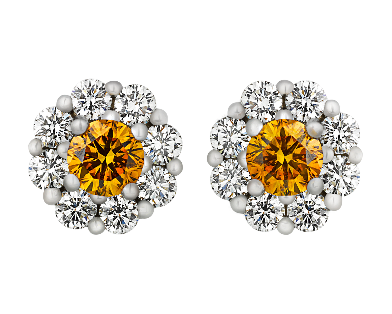 Fancy Intense Orange Yellow Diamond Earrings, 0.71 Carat