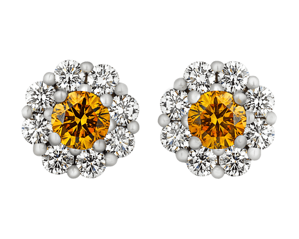 Fancy Intense Orange Yellow Diamond Earrings, 0.71 Carat
