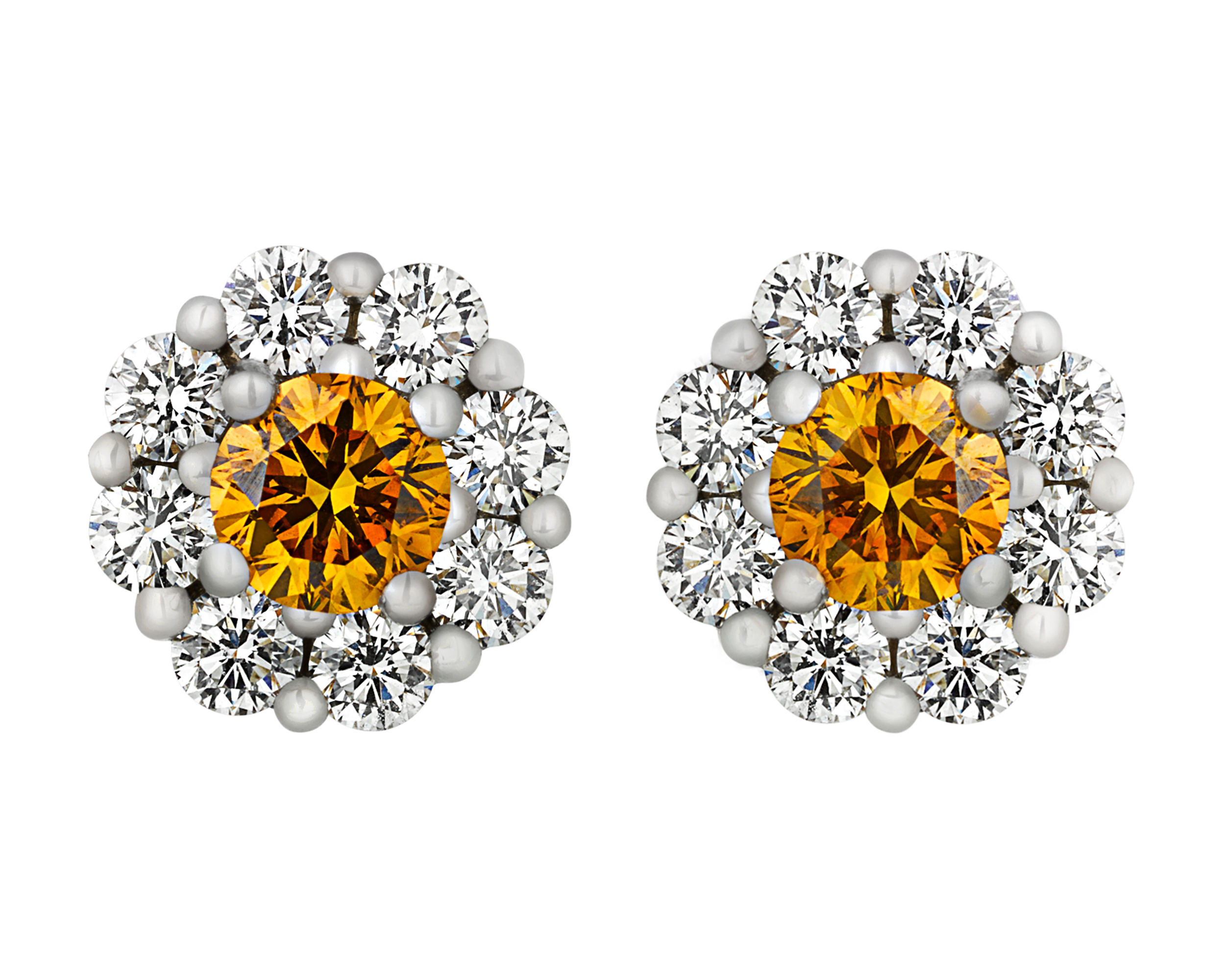 Fancy Intense Orange Yellow Diamond Earrings, 0.71 Carat