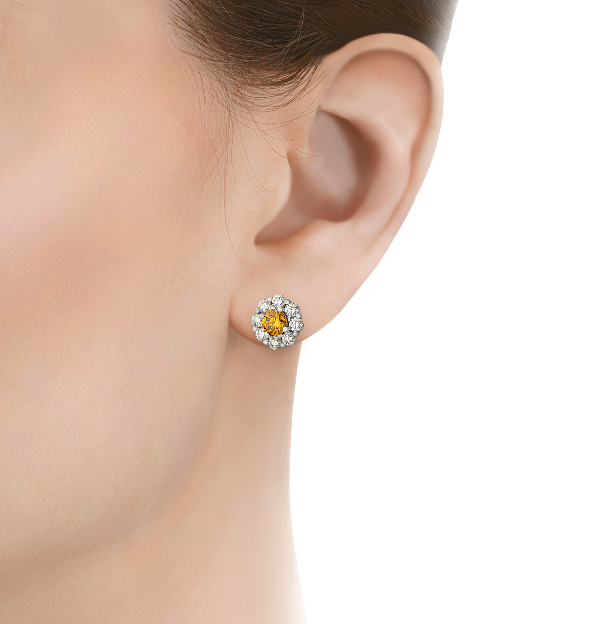 Fancy Intense Orange Yellow Diamond Earrings, 0.71 Carat