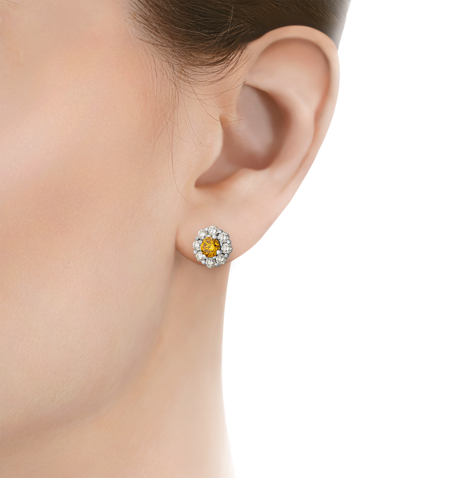 Fancy Intense Orange Yellow Diamond Earrings, 0.71 Carat