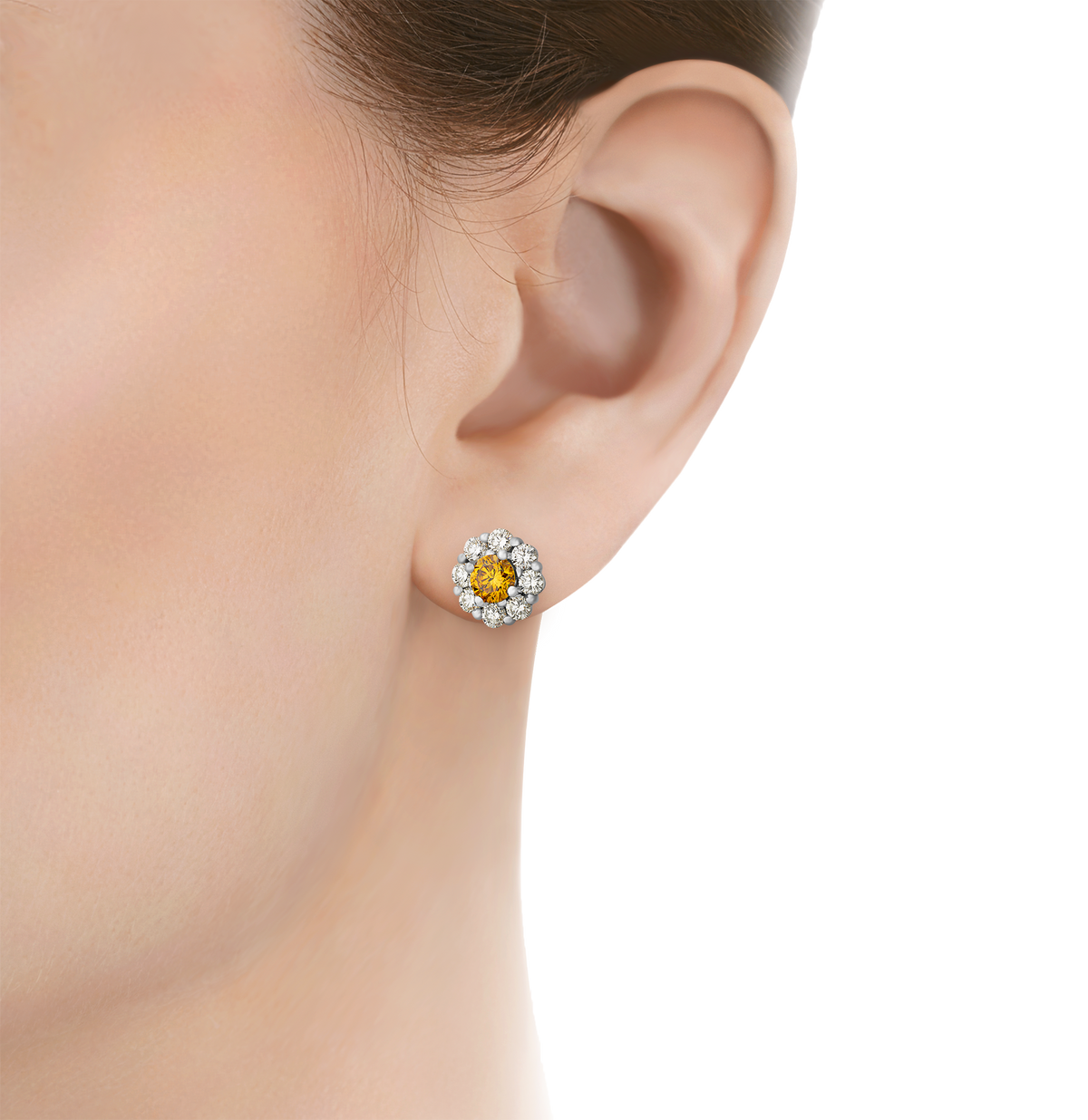 Fancy Intense Orange Yellow Diamond Earrings, 0.71 Carat