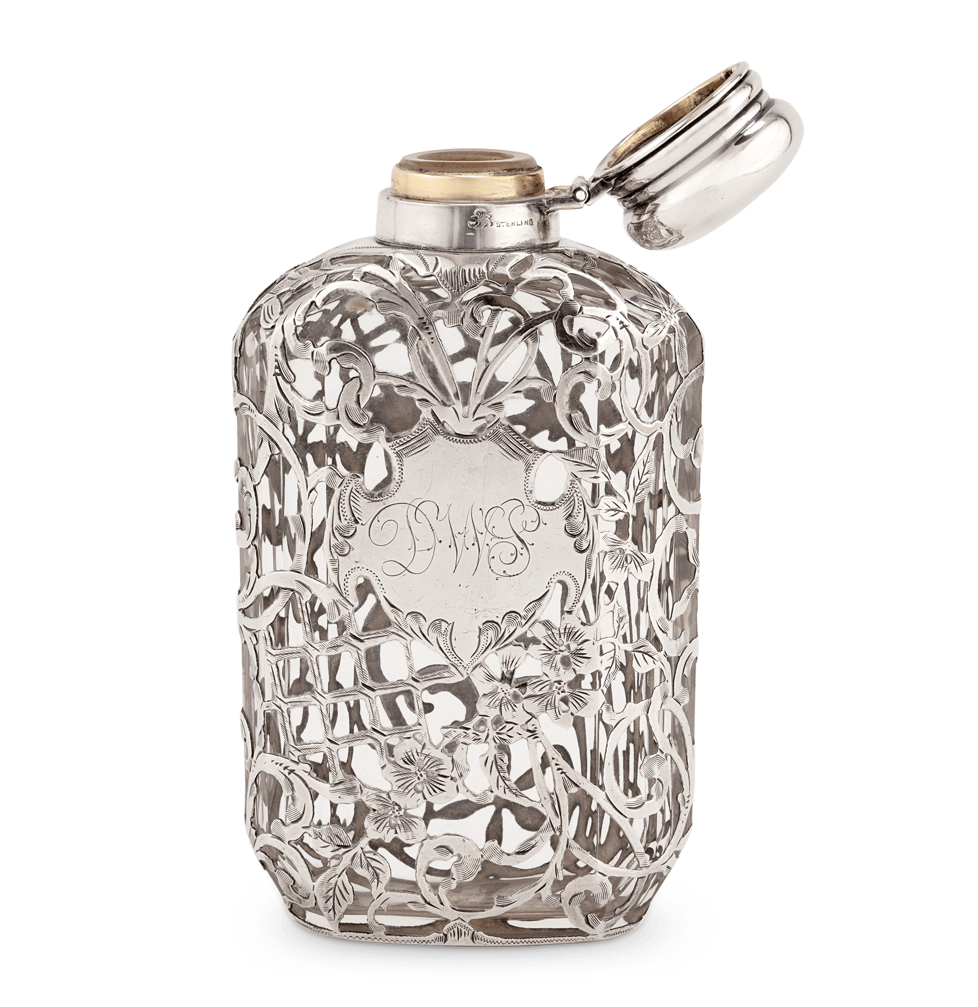 Silver and Glass Perfume Flask by Whiting Manufacturing Company