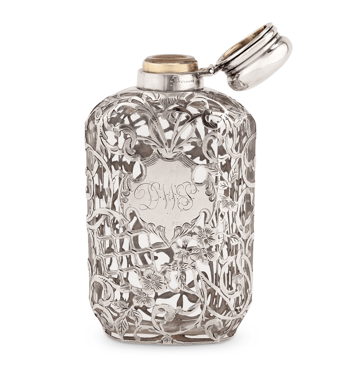 Silver and Glass Perfume Flask by Whiting Manufacturing Company