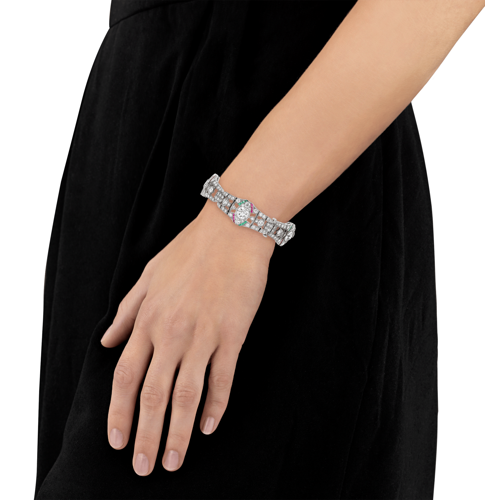 Oscar Heyman Diamond, Emerald and Ruby Bracelet