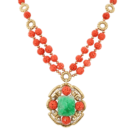 Van Cleef & Arpels Coral and Jade Necklace