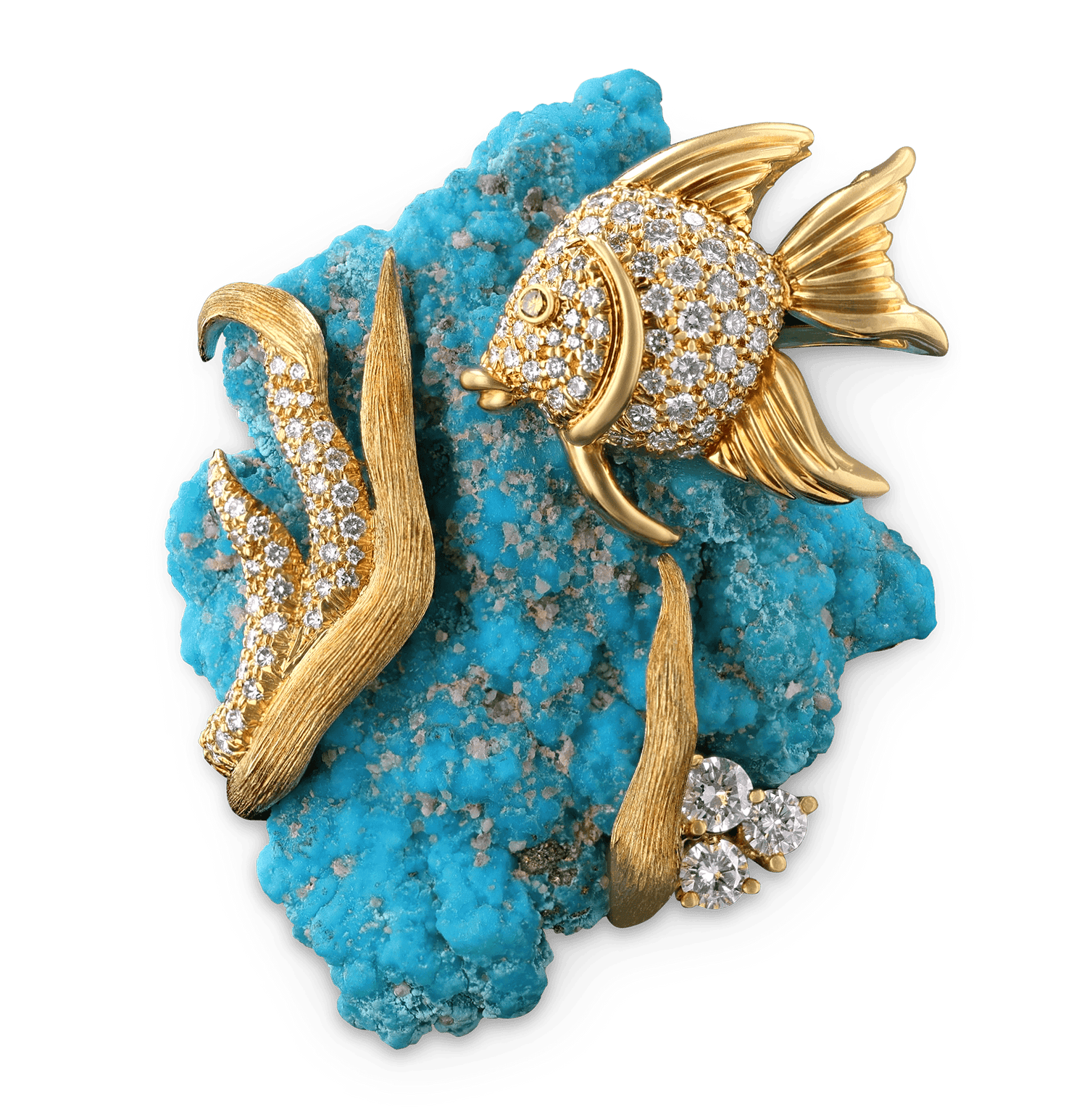Henry Dunay Turquoise and Diamond Fish Brooch