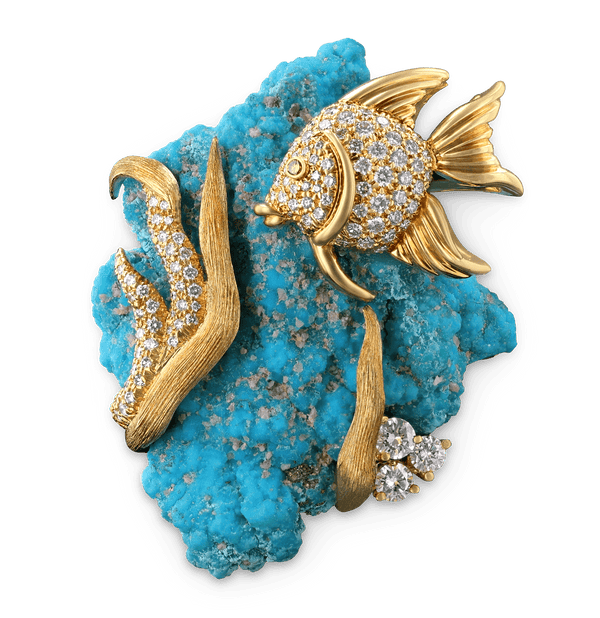 Henry Dunay Turquoise and Diamond Fish Brooch