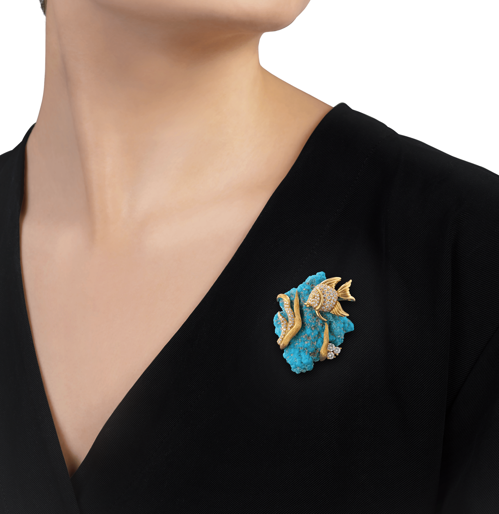 Henry Dunay Turquoise and Diamond Fish Brooch
