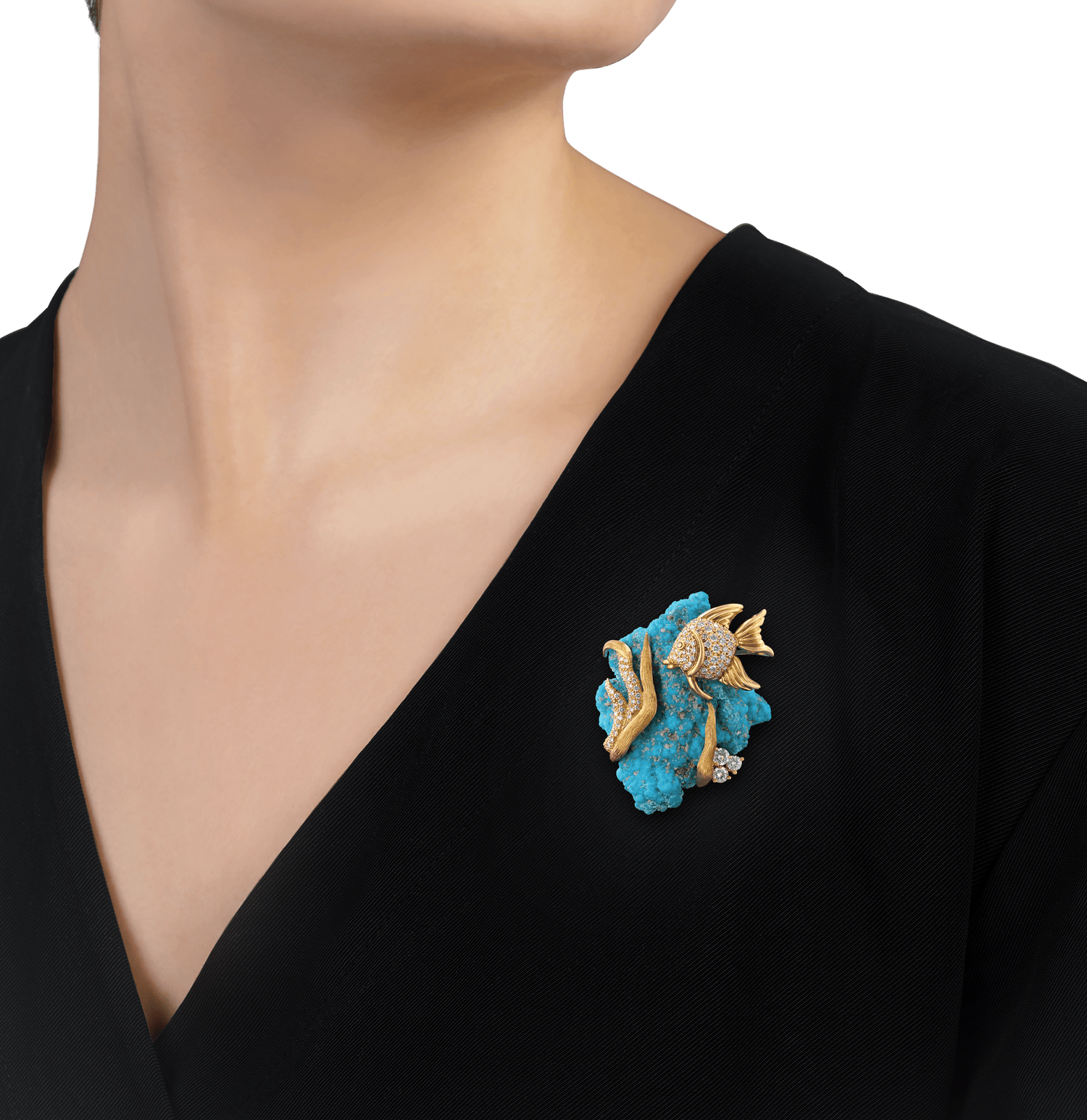 Henry Dunay Turquoise and Diamond Fish Brooch
