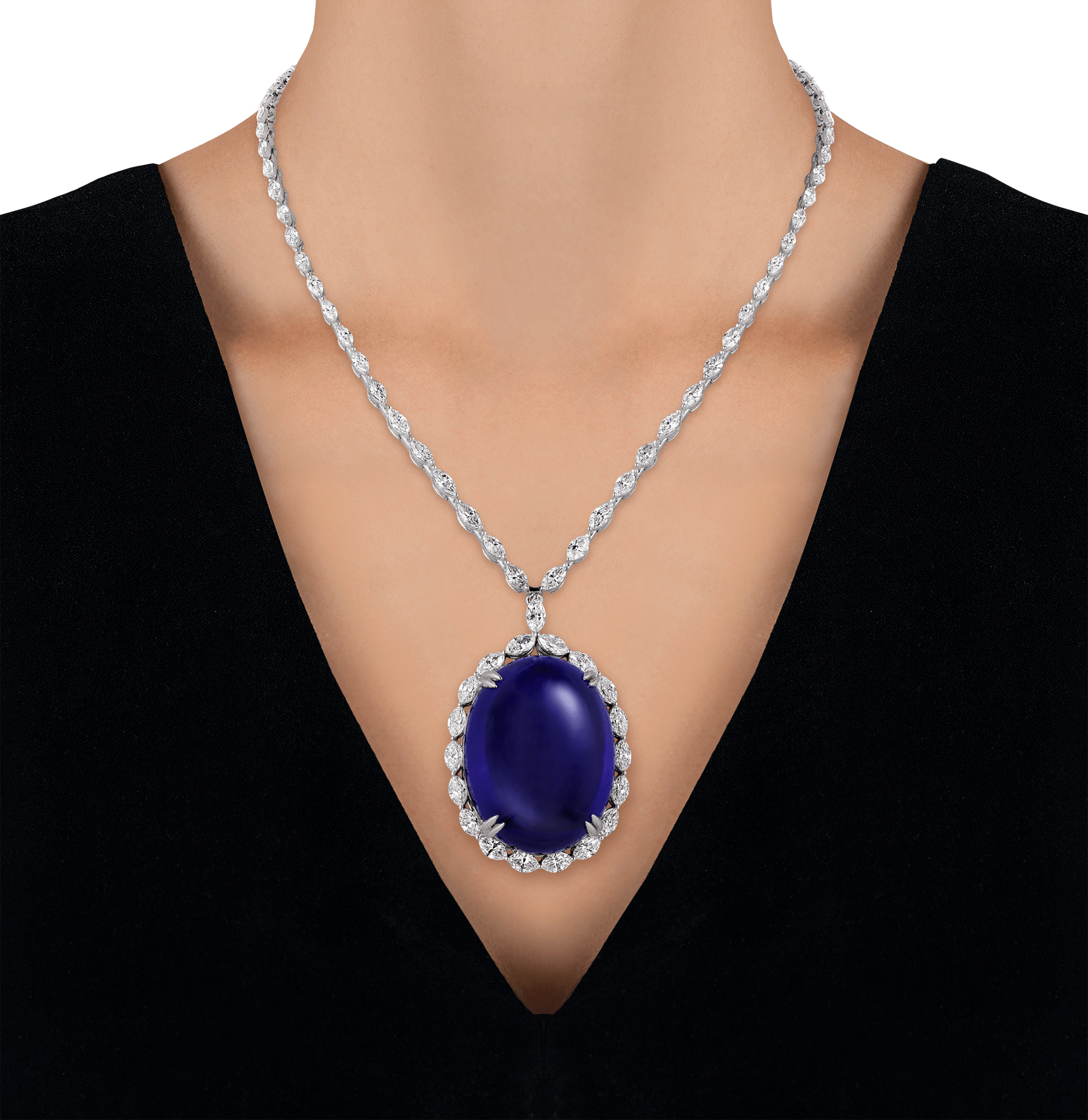 Cabochon Tanzanite Necklace, 139.29 carats