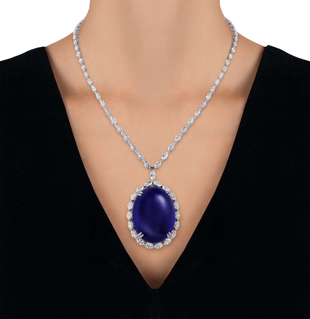 Cabochon Tanzanite Necklace, 139.29 carats