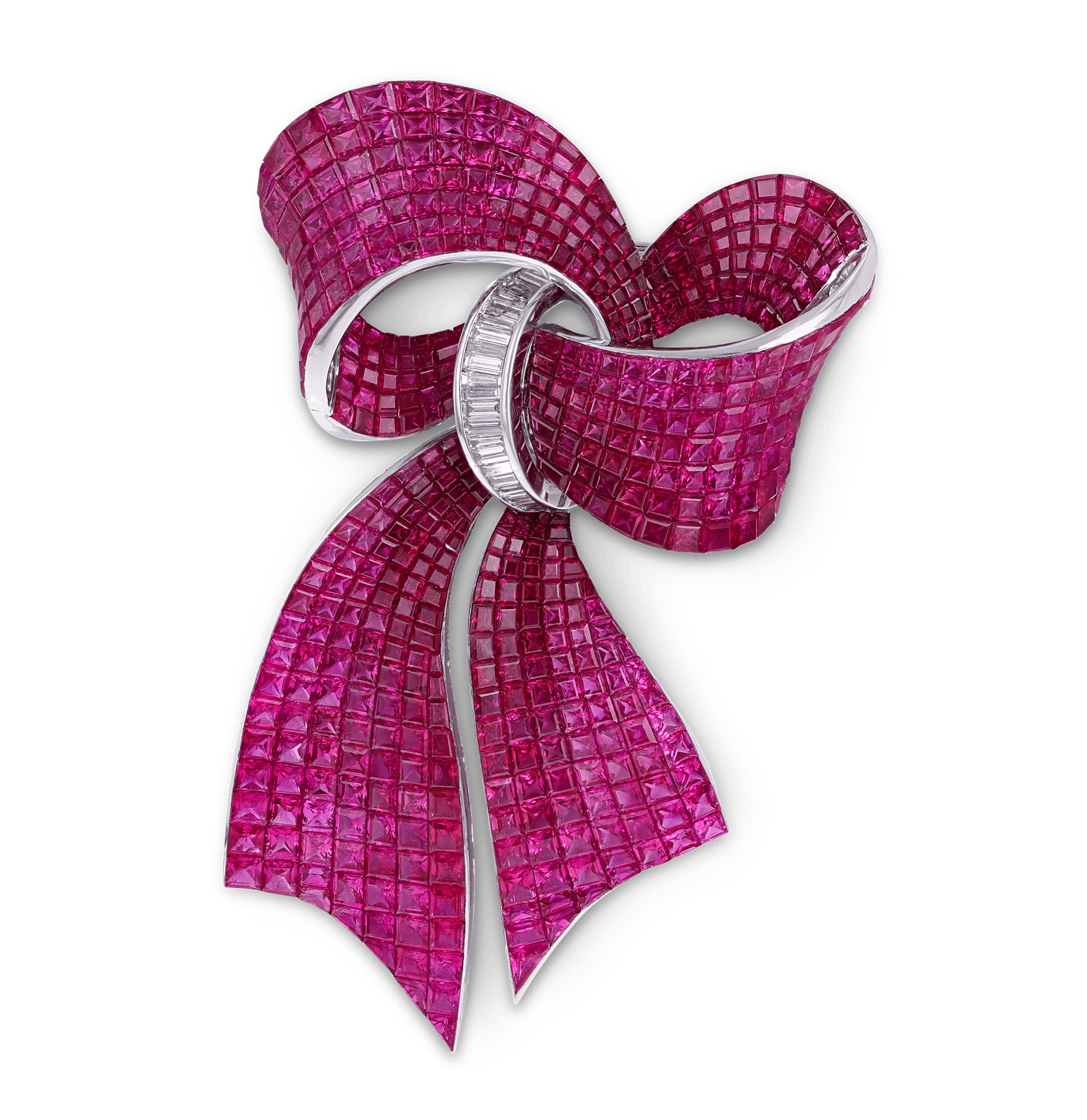 Ruby Ribbon Brooch, 62.78 carats