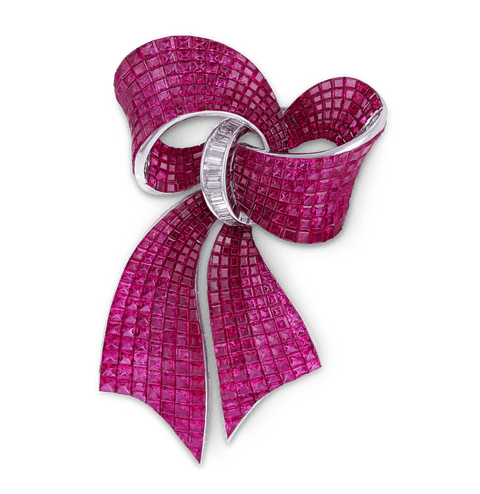 Ruby Ribbon Brooch, 62.78 carats