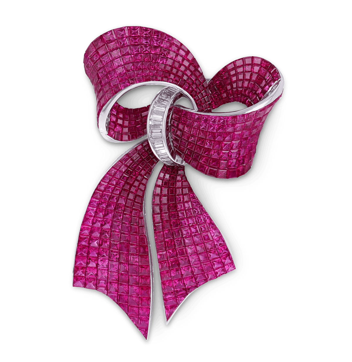 Ruby Ribbon Brooch, 62.78 carats