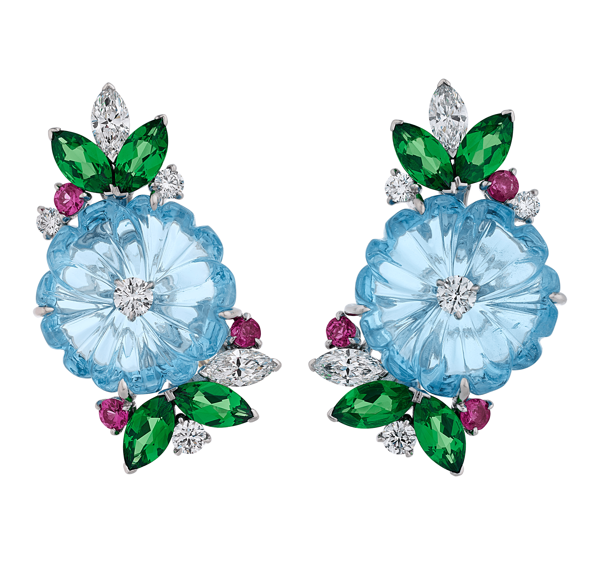 Raymond Yard Carved Aquamarine Earrings, 10.16 Carats