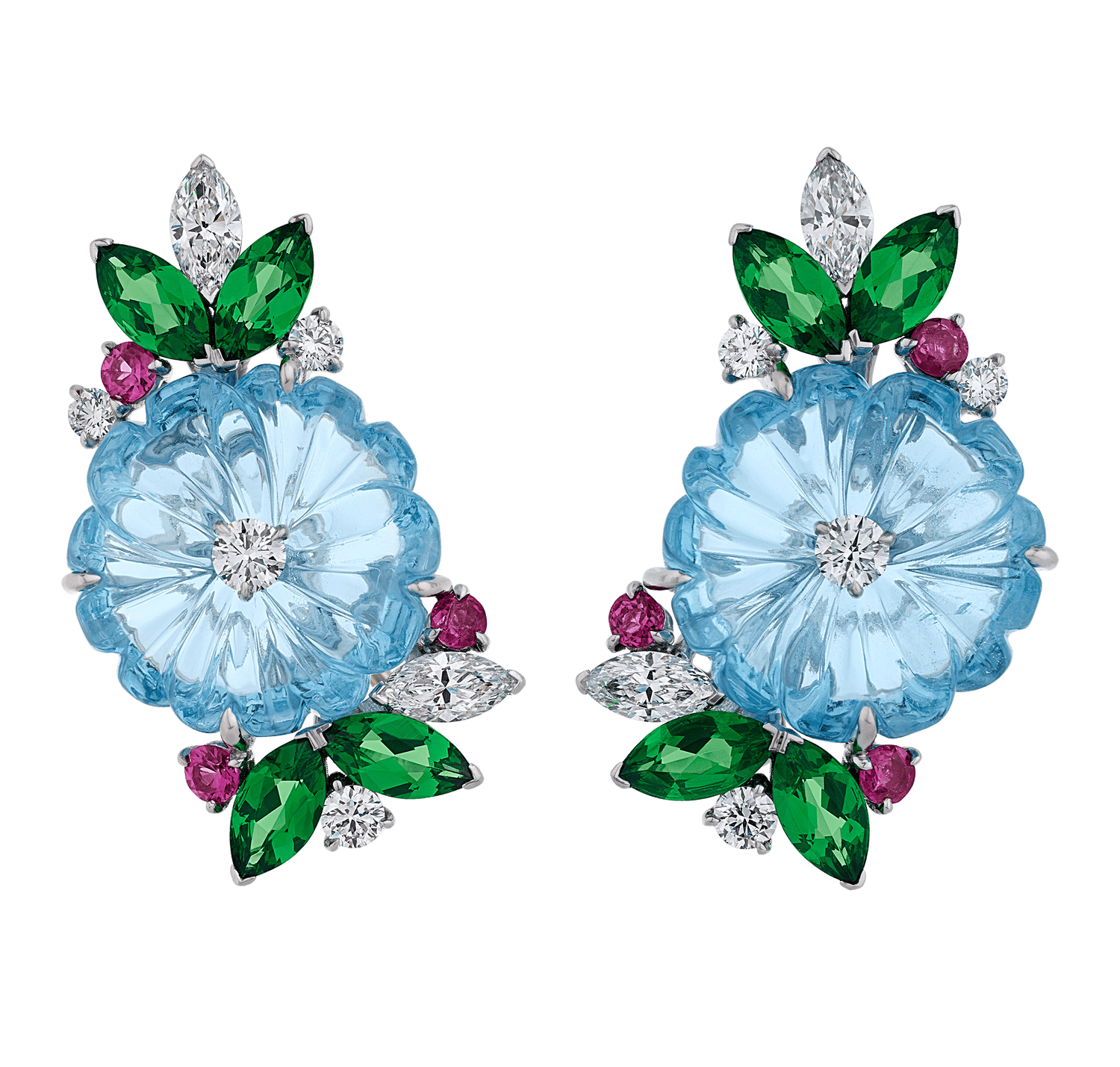 Raymond Yard Carved Aquamarine Earrings, 10.16 Carats