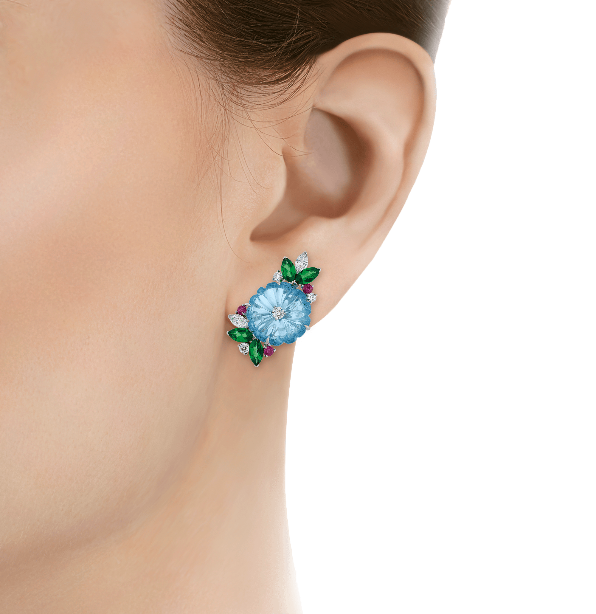 Raymond Yard Carved Aquamarine Earrings, 10.16 Carats
