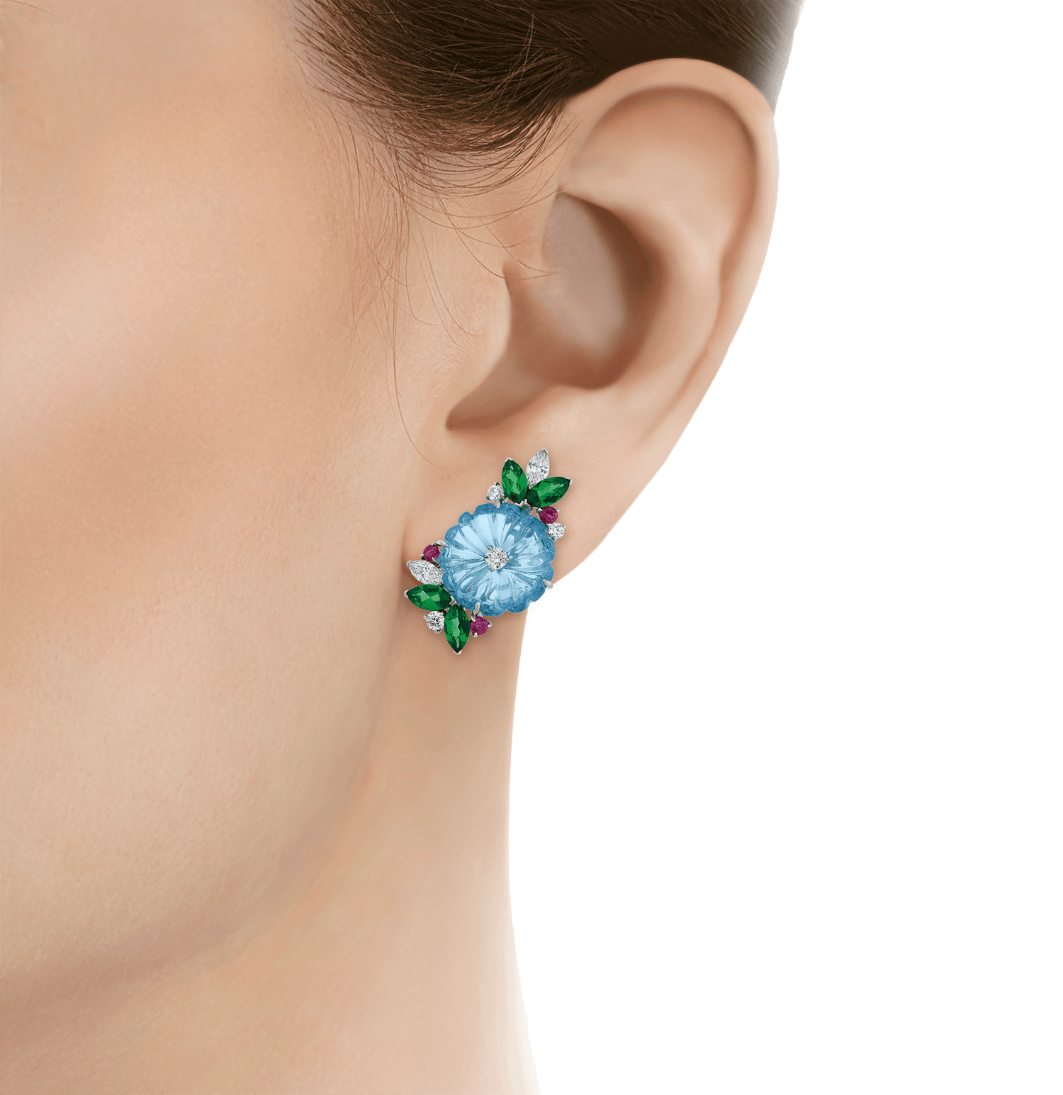 Raymond Yard Carved Aquamarine Earrings, 10.16 Carats