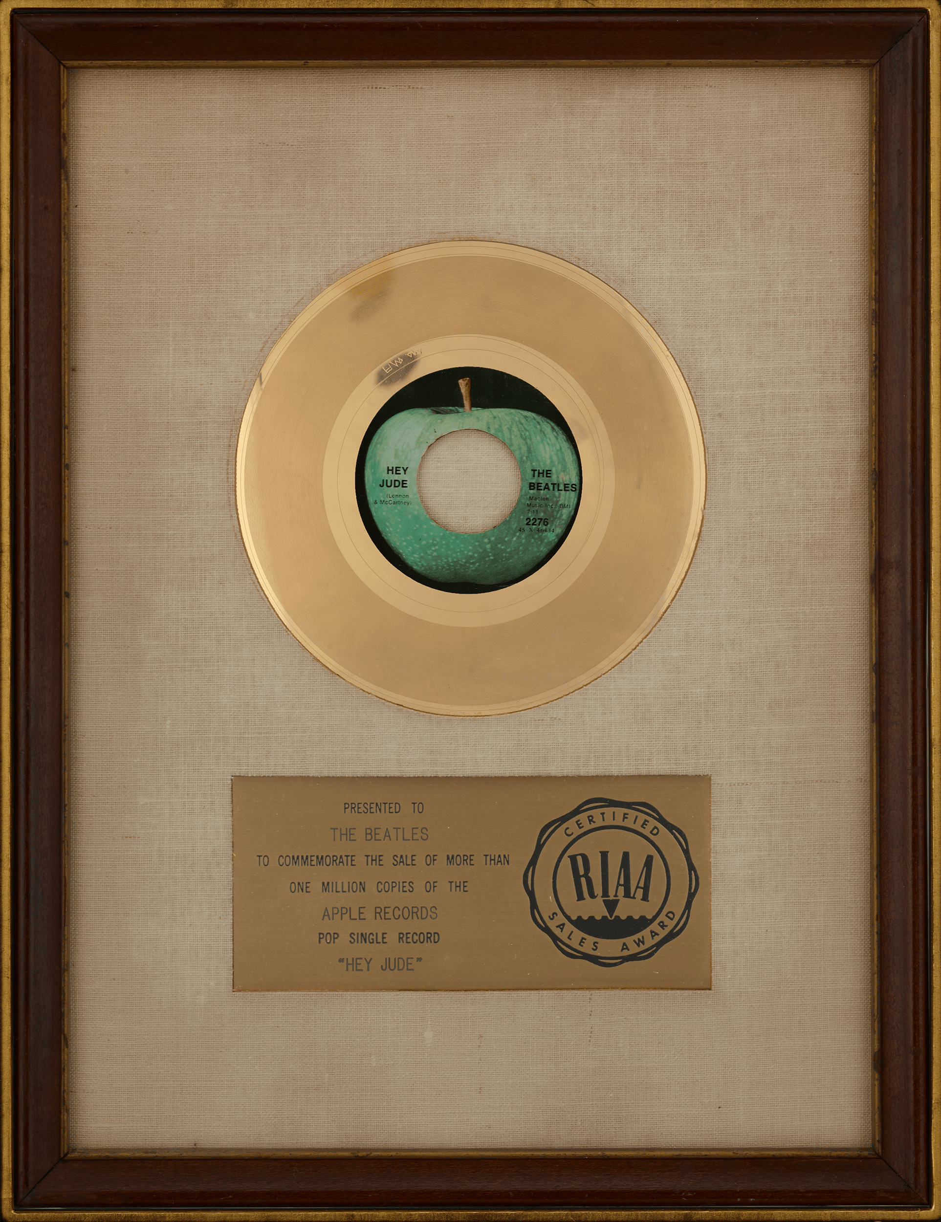Paul McCartney’s “Hey Jude” Lyrics and Gold 45 Record Award