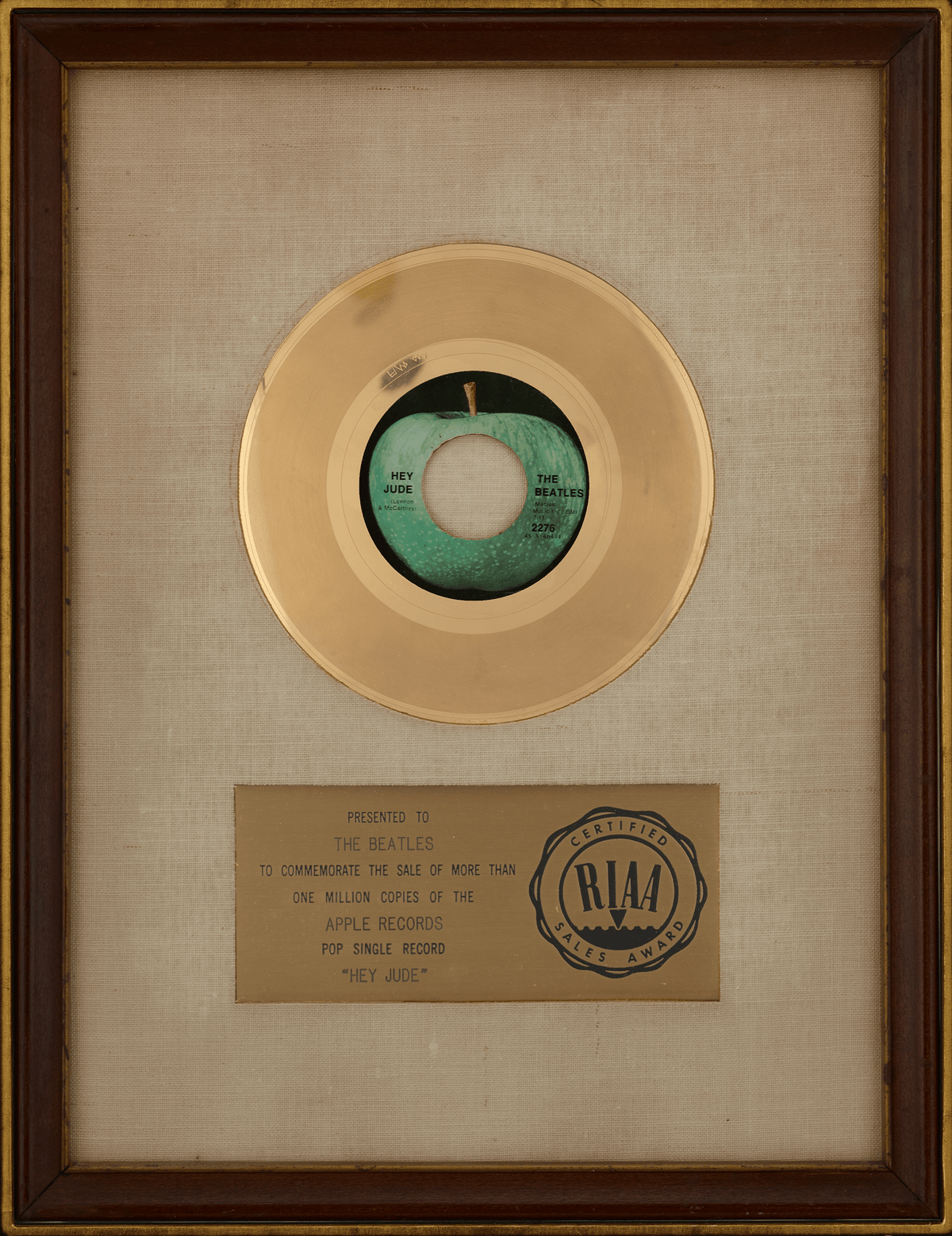 Paul McCartney’s “Hey Jude” Lyrics and Gold 45 Record Award