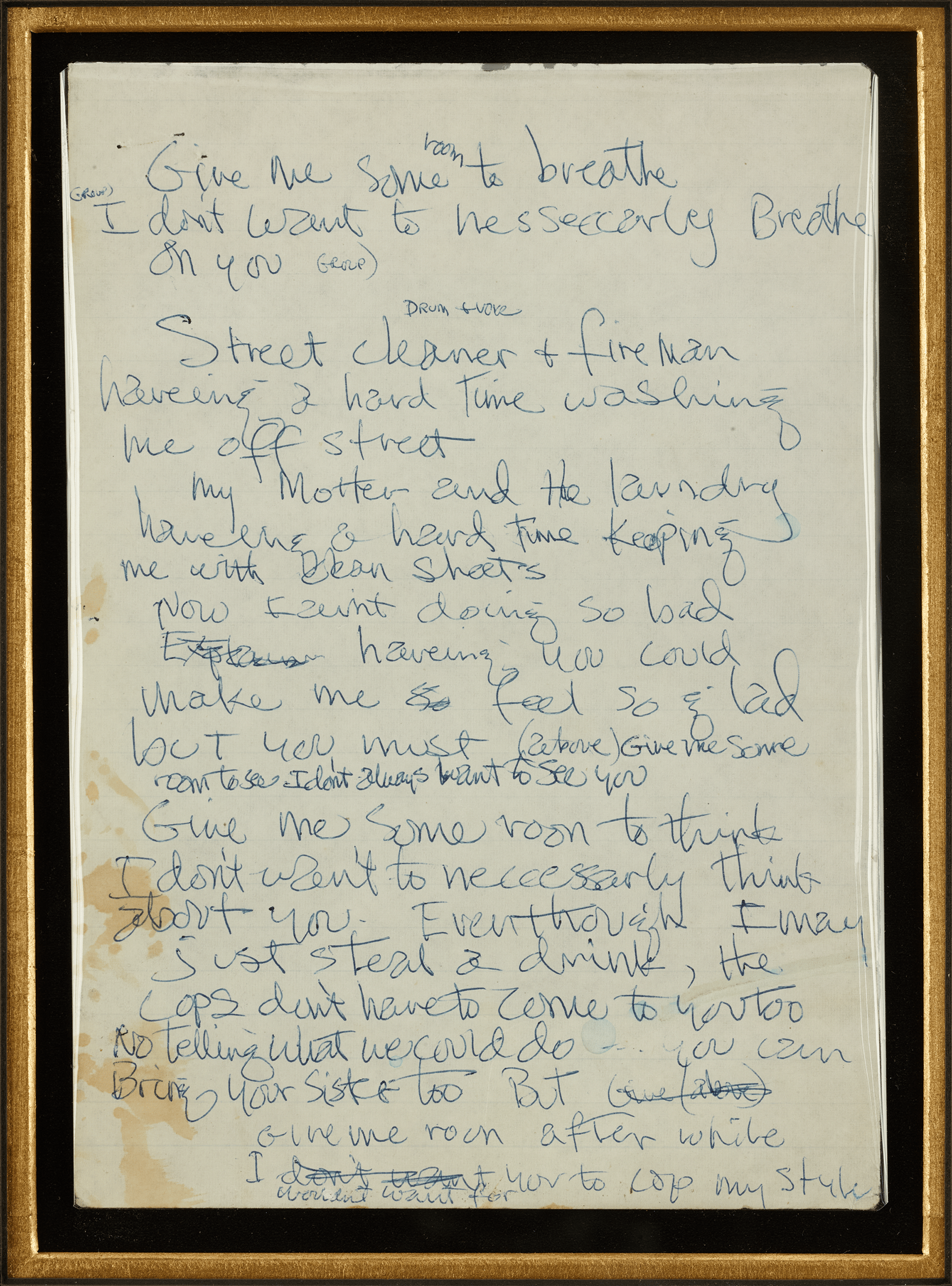 Jimi Hendrix's Handwritten Lyrics