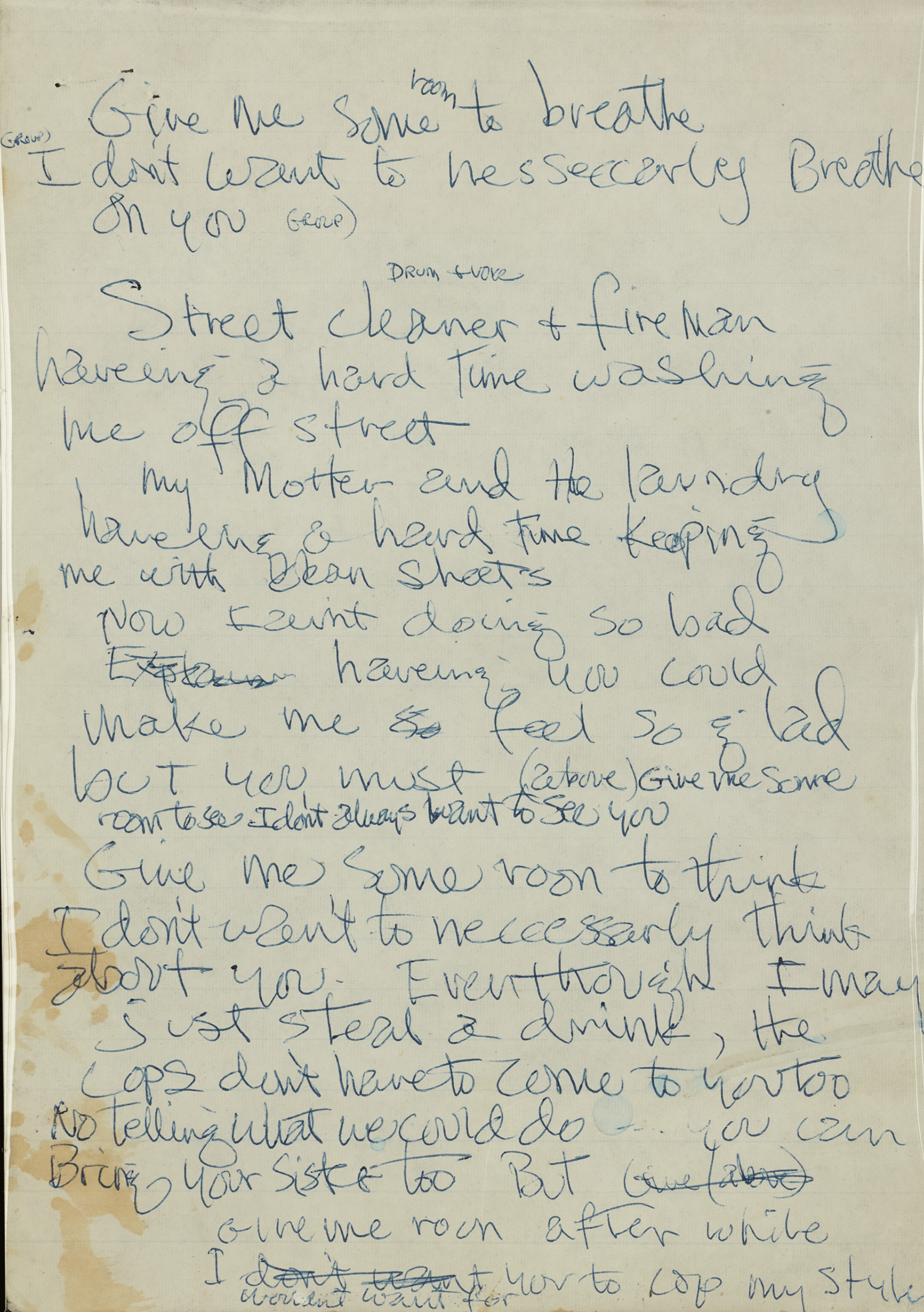 Jimi Hendrix's Handwritten Lyrics