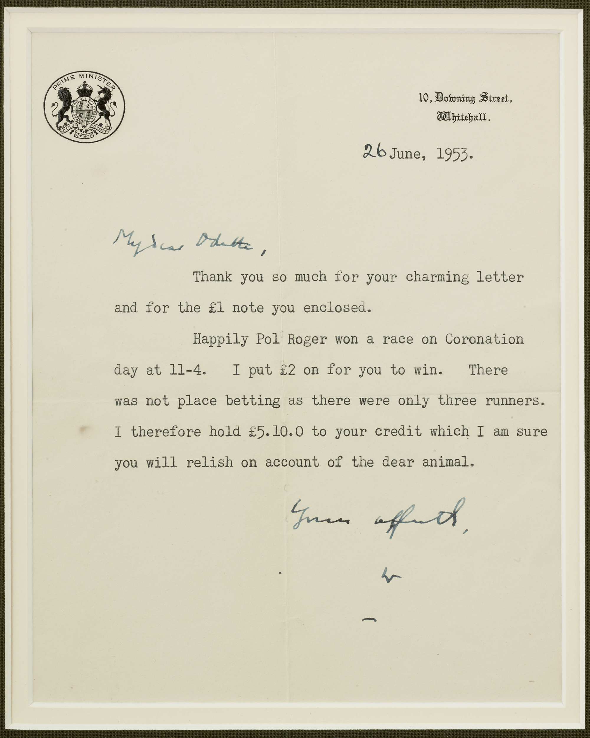 Winston Churchill Pol Roger Racehorse Letter