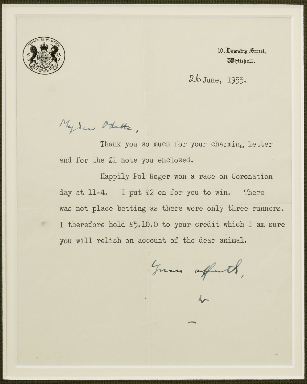 Winston Churchill Pol Roger Racehorse Letter