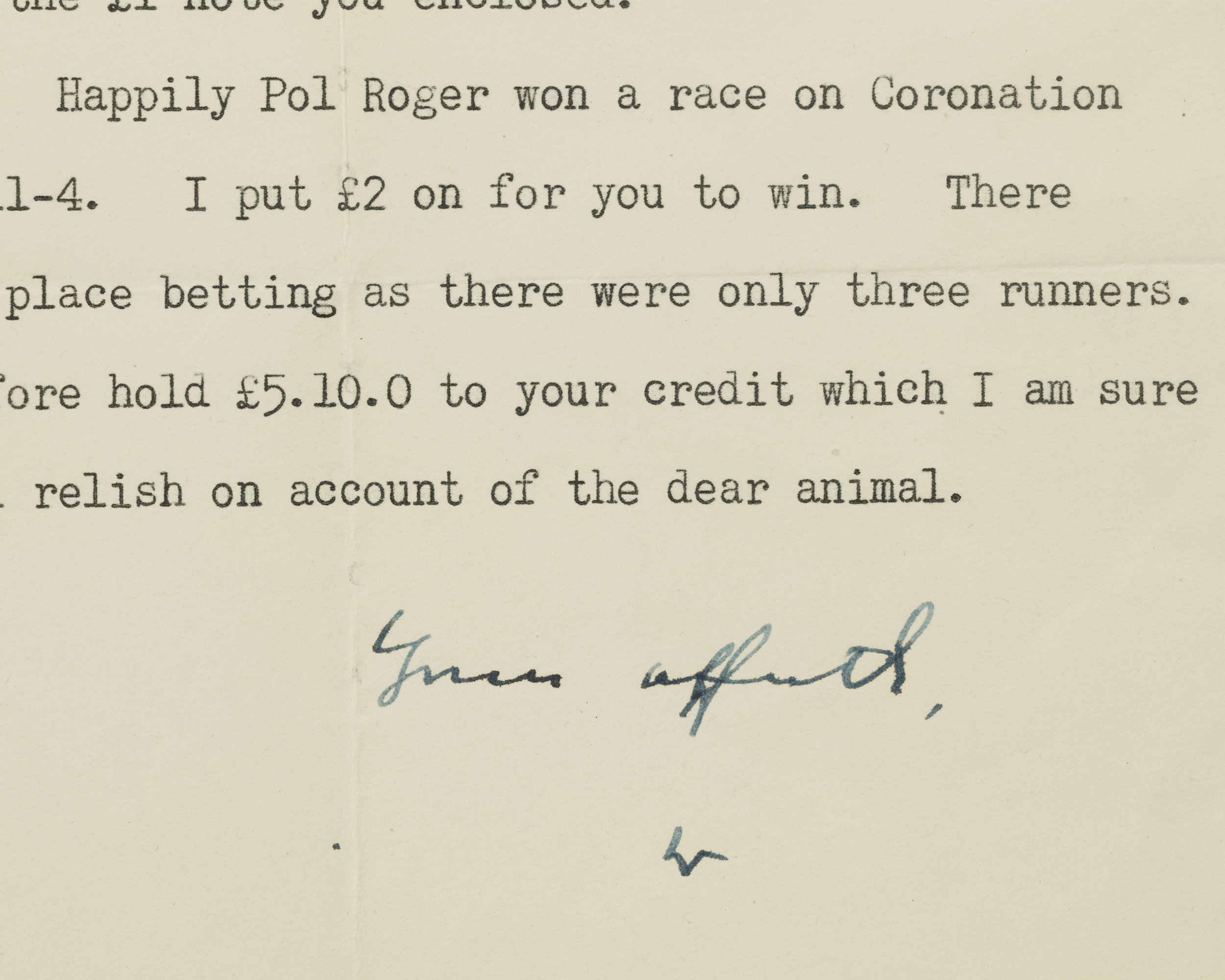 Winston Churchill Pol Roger Racehorse Letter