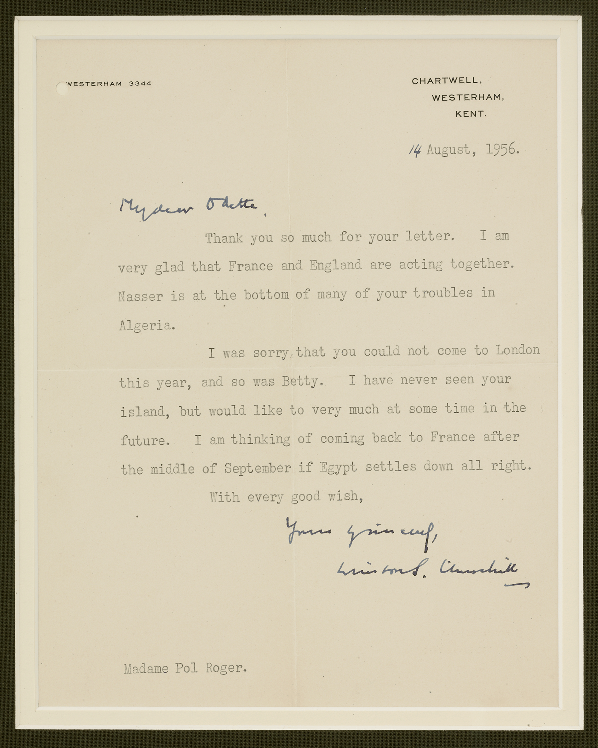 Winston Churchill Letter on the Suez Canal
