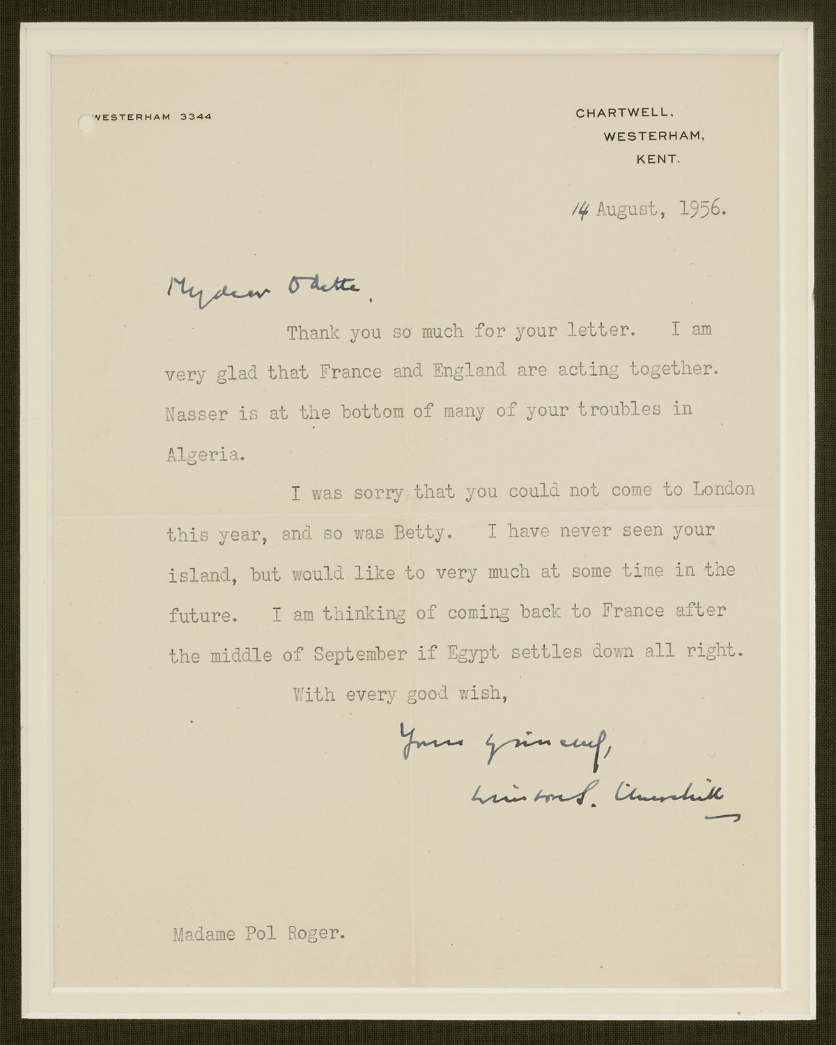 Winston Churchill Letter on the Suez Canal