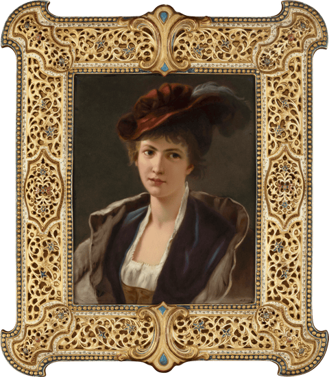 KPM Porcelain Plaque of a Woman in a Red Hat