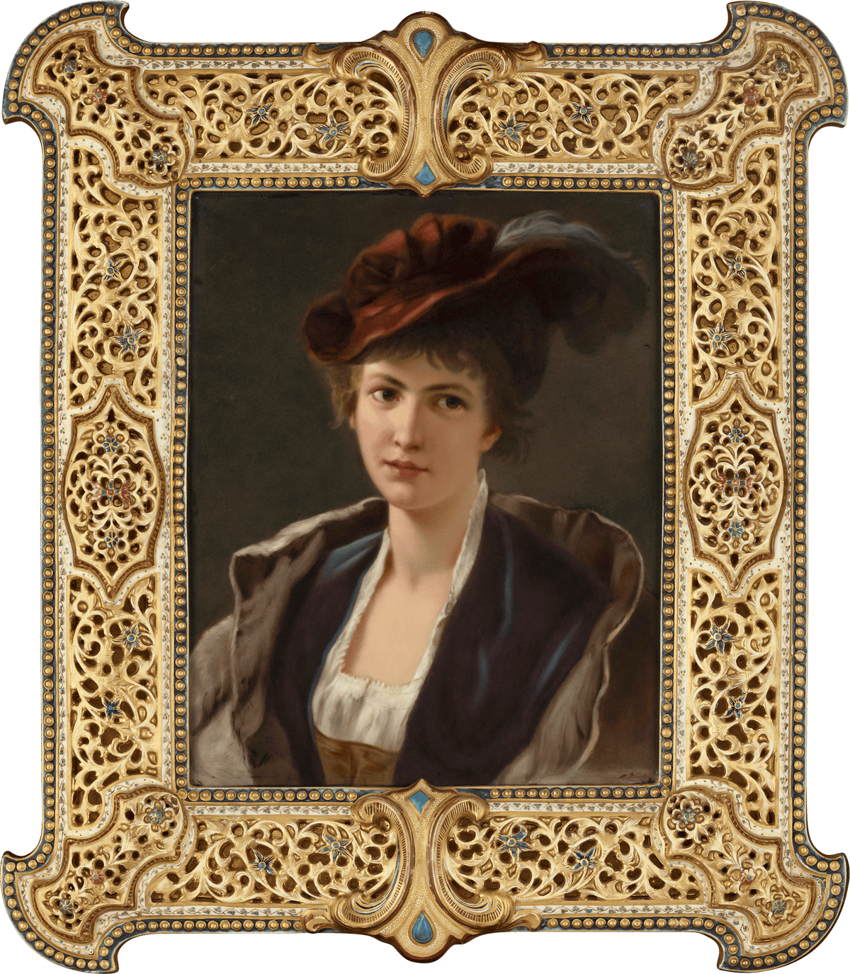 KPM Porcelain Plaque of a Woman in a Red Hat