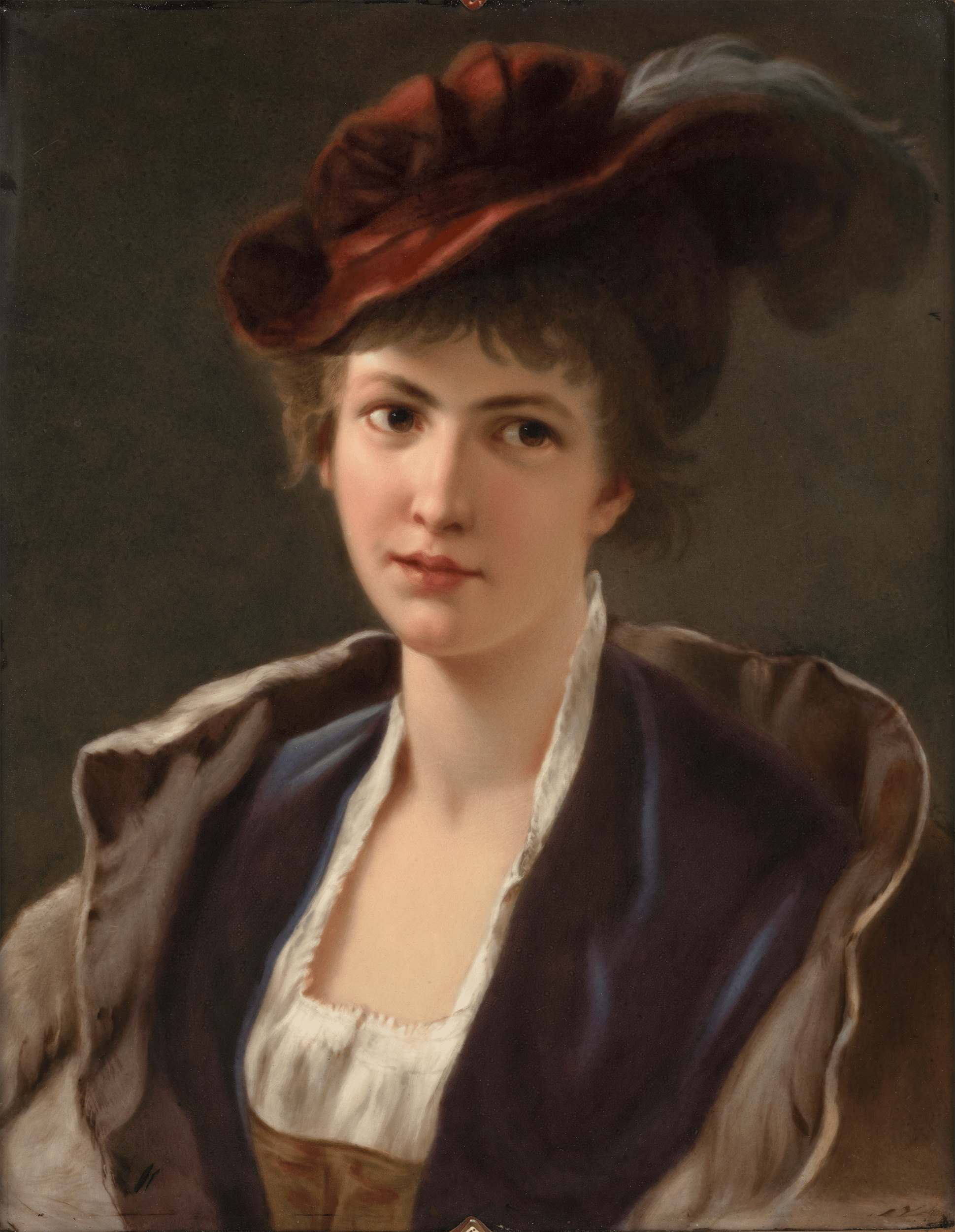 KPM Porcelain Plaque of a Woman in a Red Hat