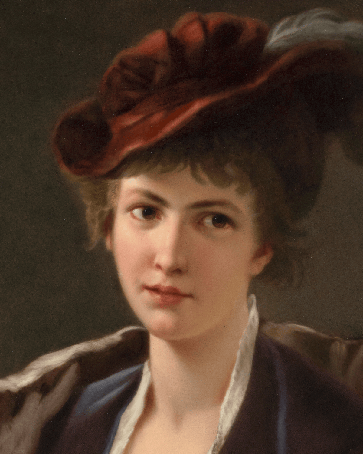 KPM Porcelain Plaque of a Woman in a Red Hat