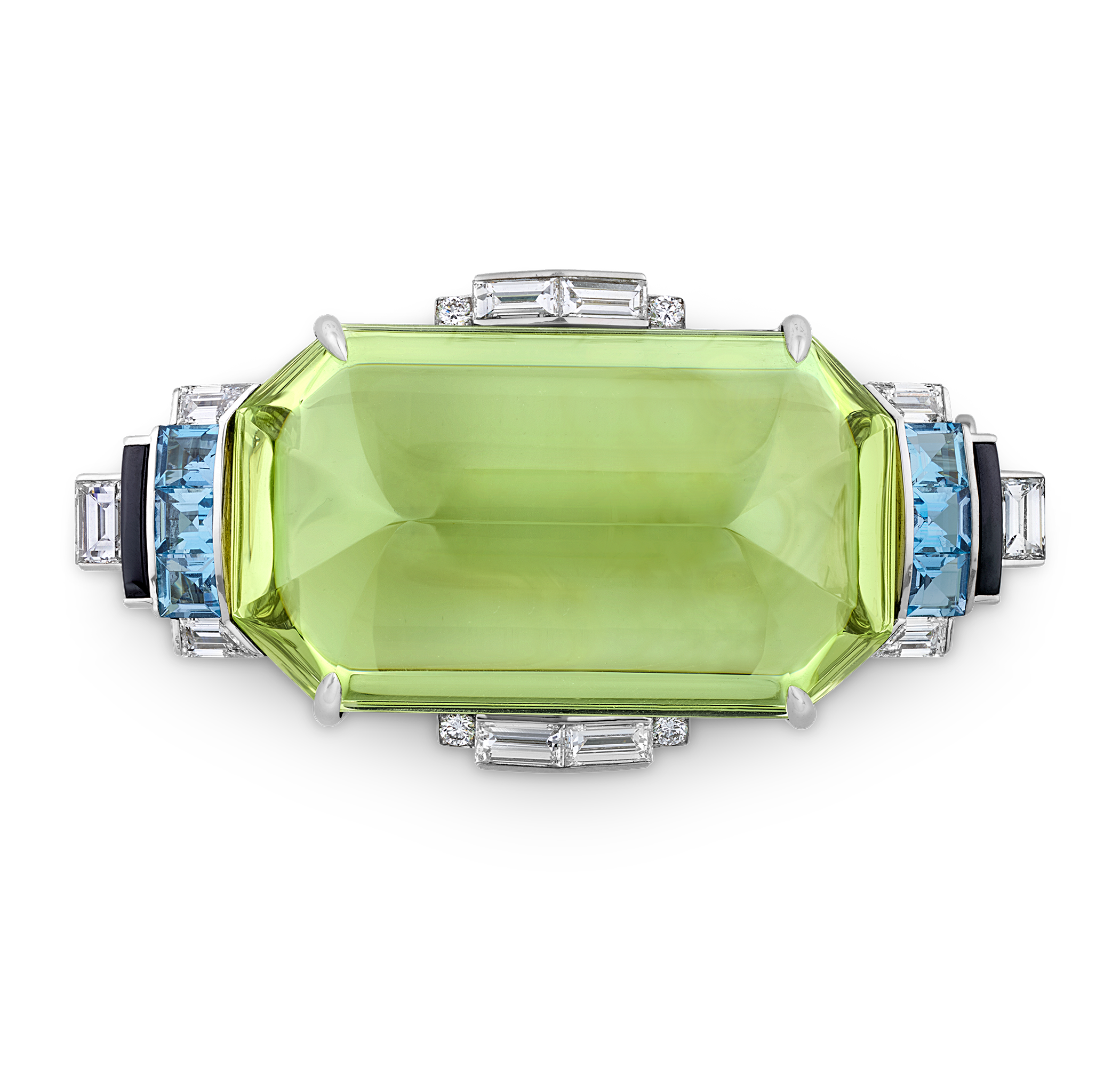 Raymond Yard Sugarloaf Green Beryl Clip Pin, 44.98 Carats