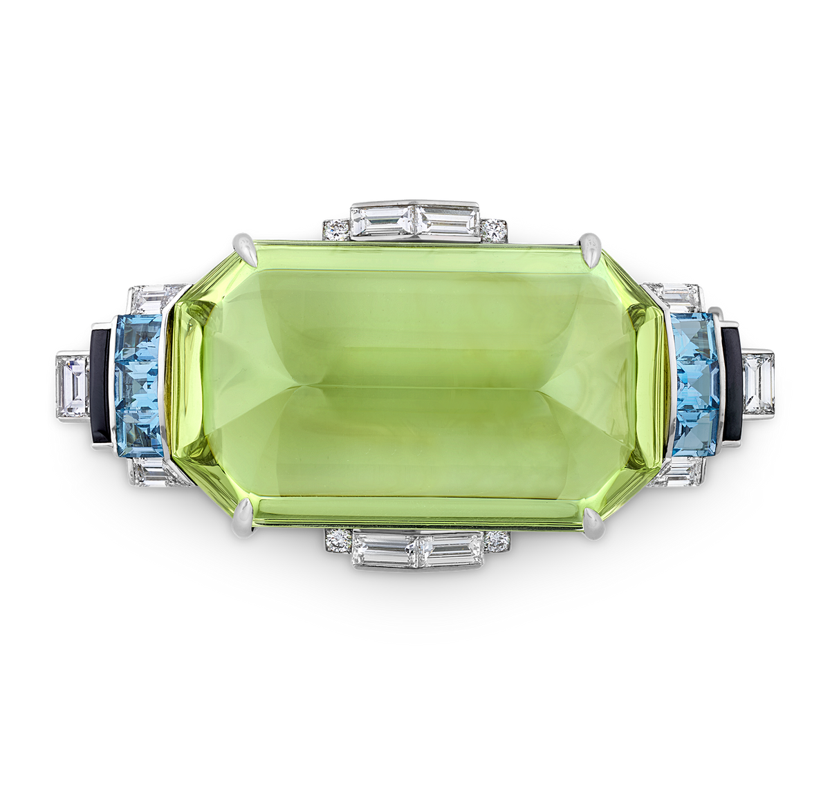 Raymond Yard Sugarloaf Green Beryl Clip Pin, 44.98 Carats
