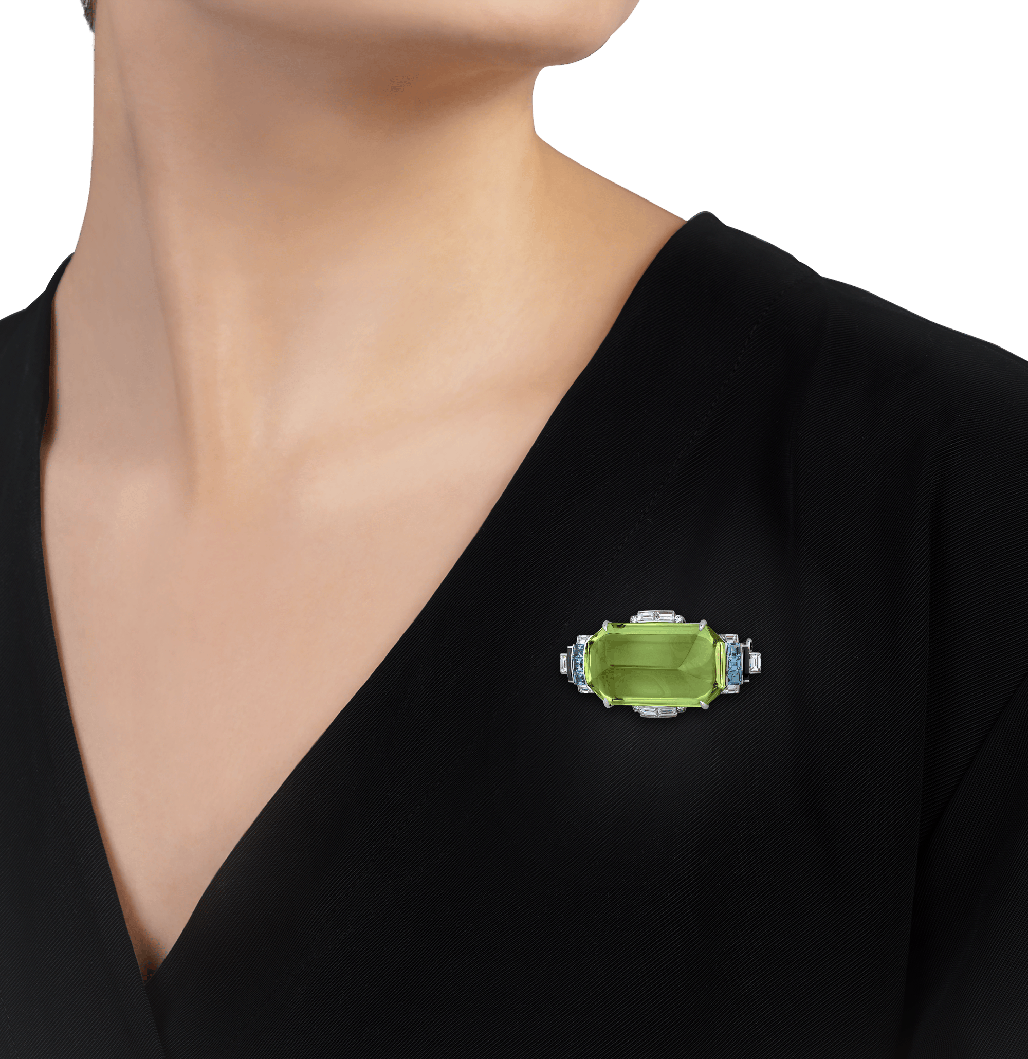 Raymond Yard Sugarloaf Green Beryl Clip Pin, 44.98 Carats